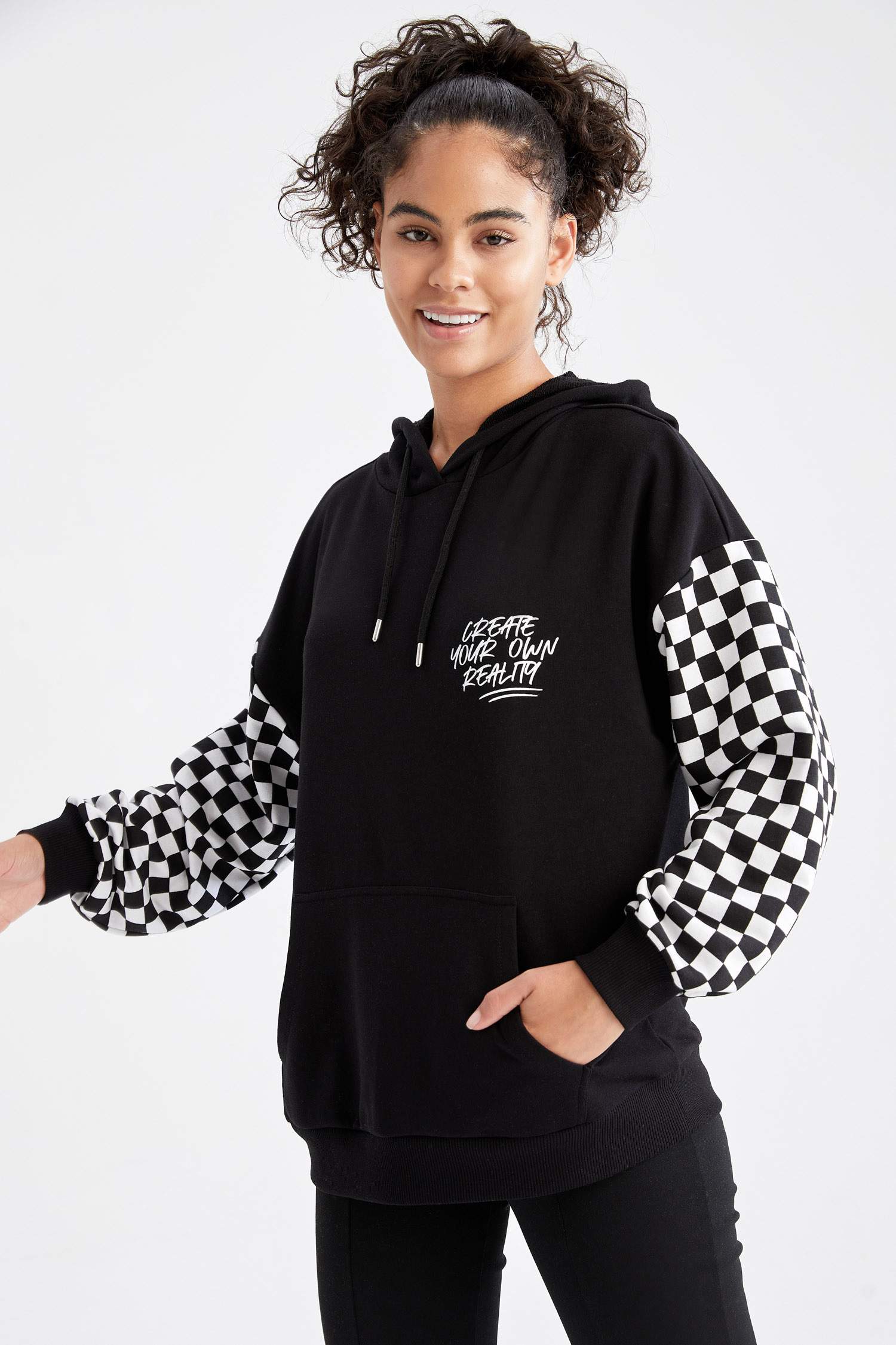 Coool Slogan Baskılı Oversize Fit Kapüşonlu Uzun Kollu Sweatshirt