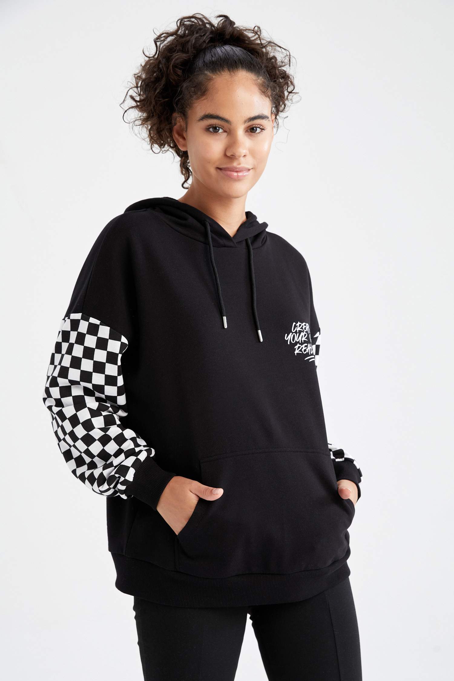 Coool Slogan Baskılı Oversize Fit Kapüşonlu Uzun Kollu Sweatshirt