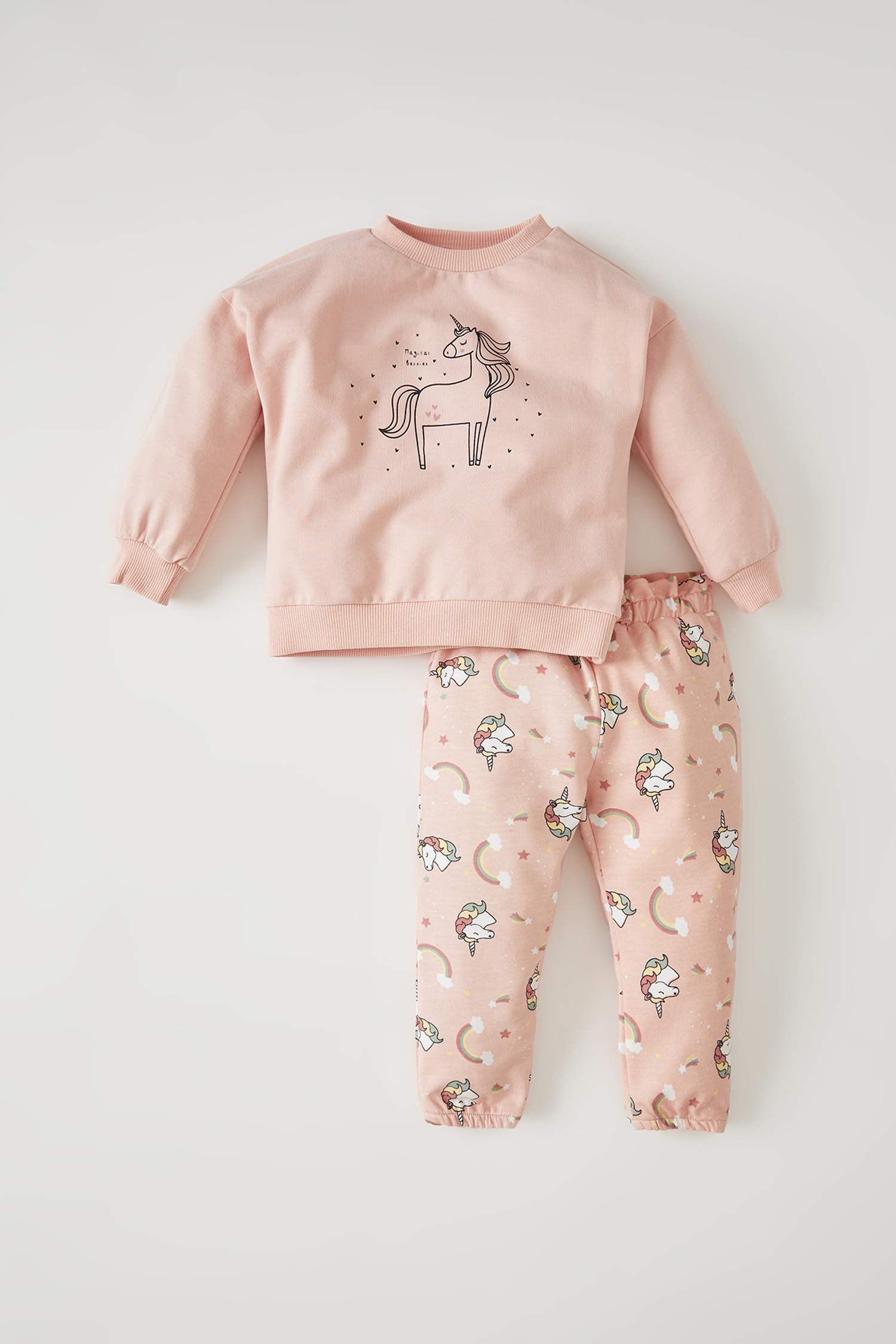 Kız Bebek Unicorn Baskılı Bisiklet Yaka 2'li Takım