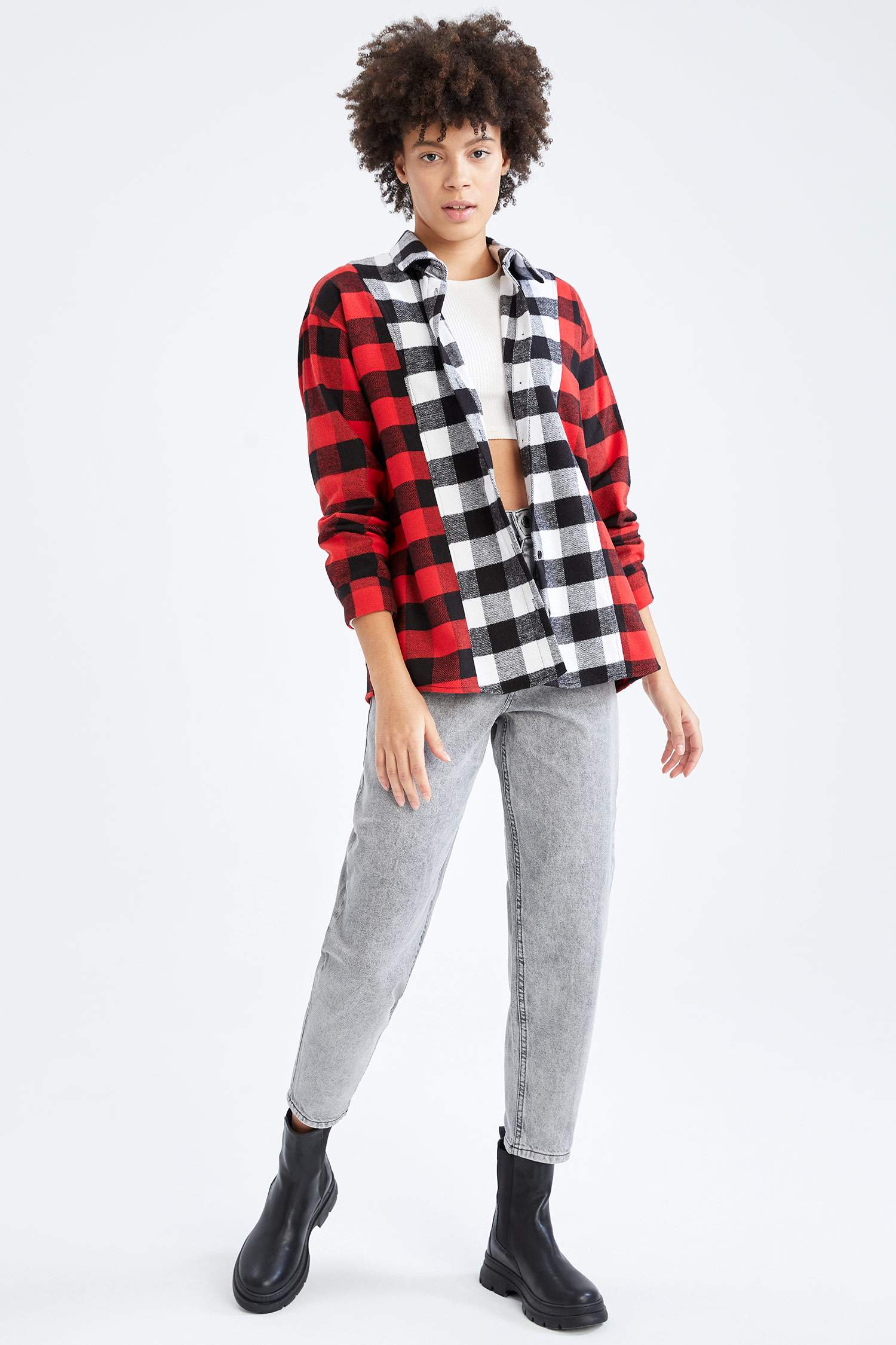 Slim Slouchy Fit Yüksek Bel Yıkamalı Jean Pantolon
