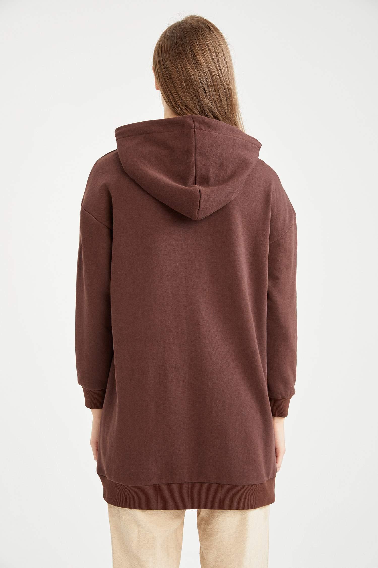 Oversize Fit Slogan Baskılı Kapüşonlu Kalın Sweatshirt Kumaşı Sweatshirt Tunik