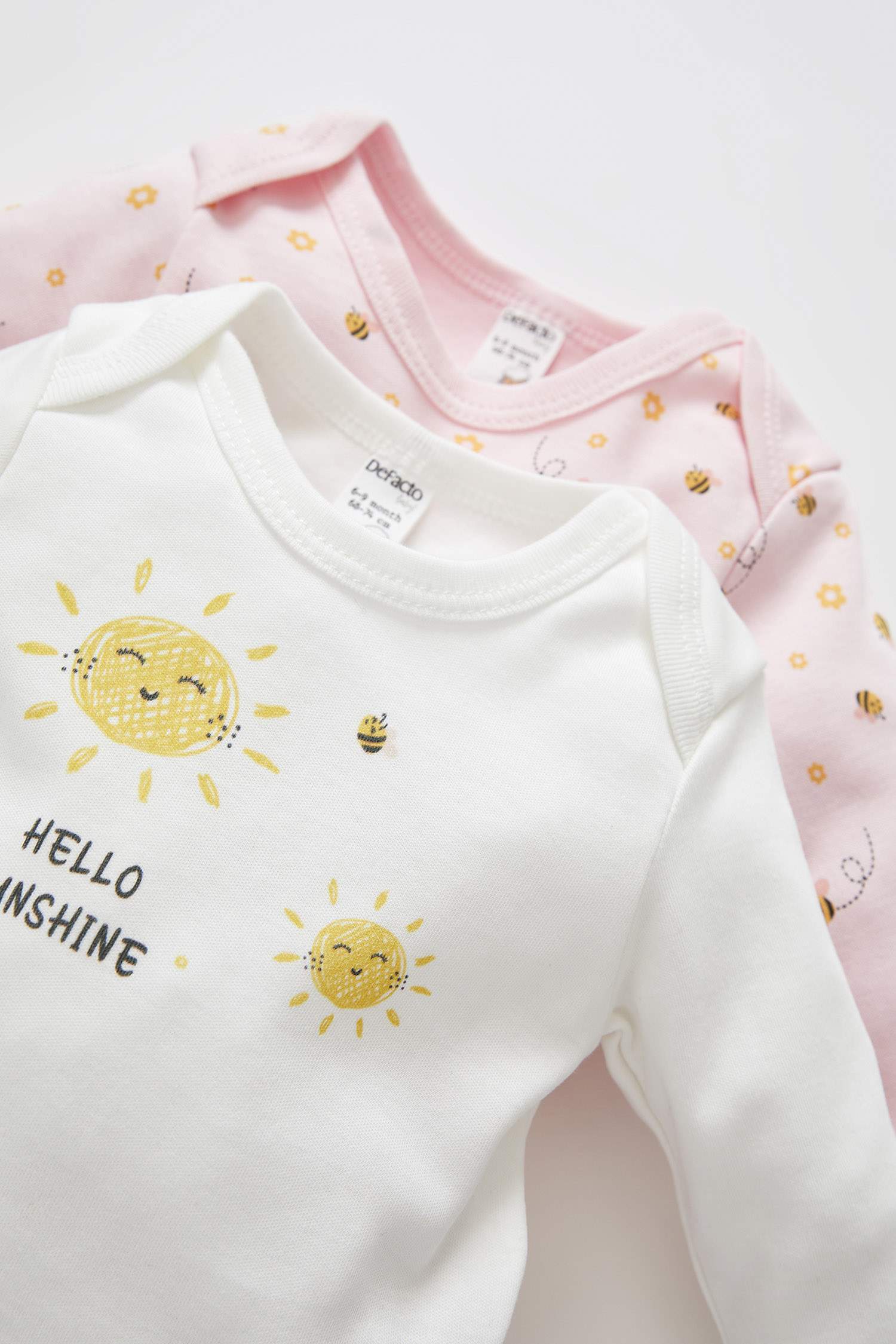 Kız Bebek Arı ve Güneş Baskılı Çıtçıtlı Uzun Kollu Pamuklu 2'li Body
