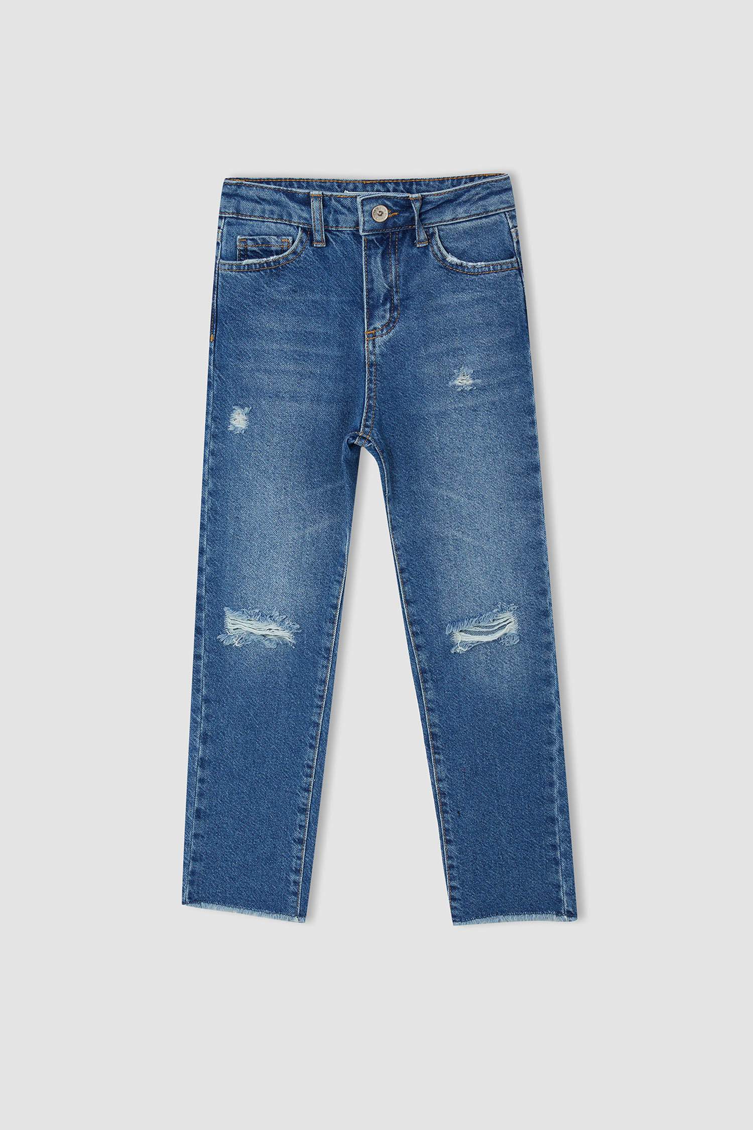 Kız Çocuk Straight Fit Yırtık Detaylı Jean Pantolon