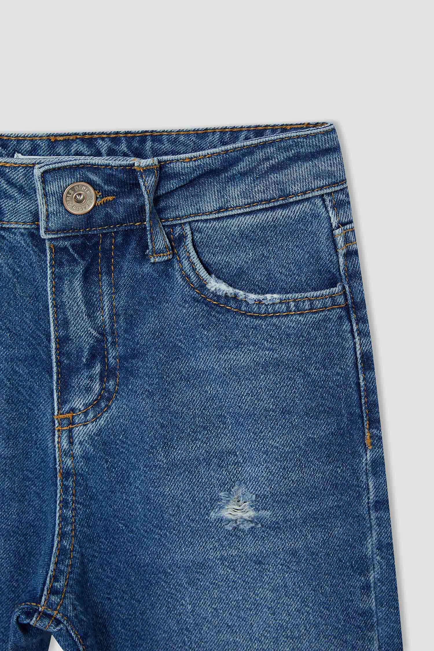 Kız Çocuk Straight Fit Yırtık Detaylı Jean Pantolon