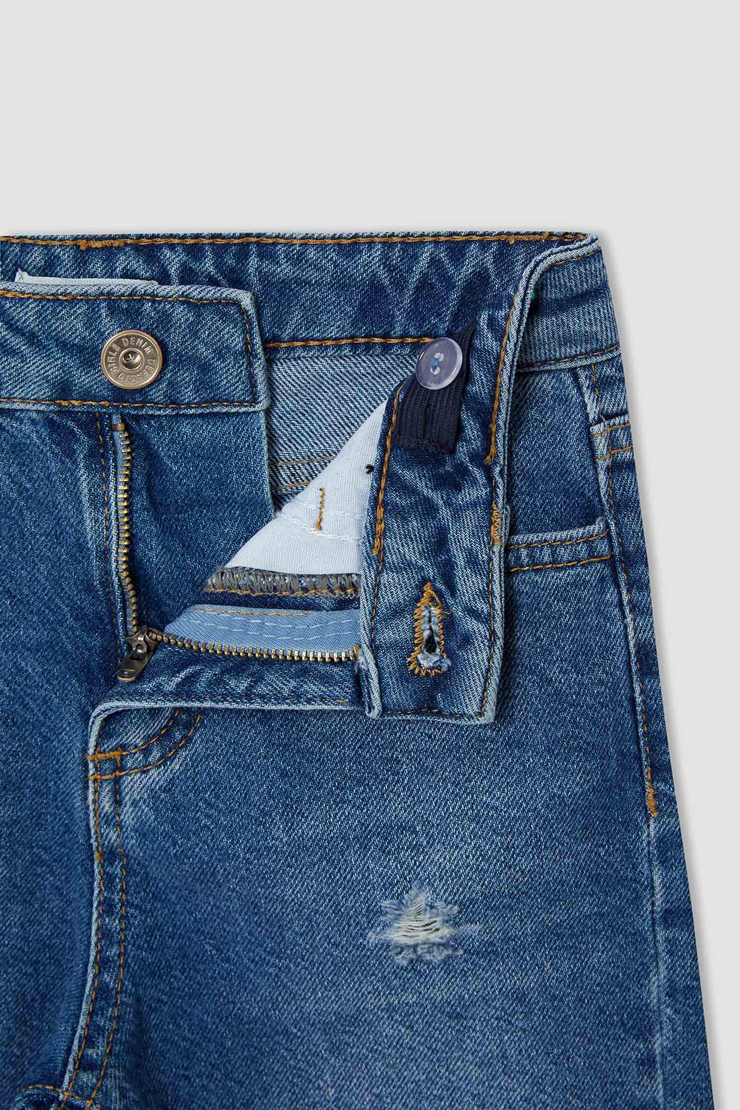 Kız Çocuk Straight Fit Yırtık Detaylı Jean Pantolon