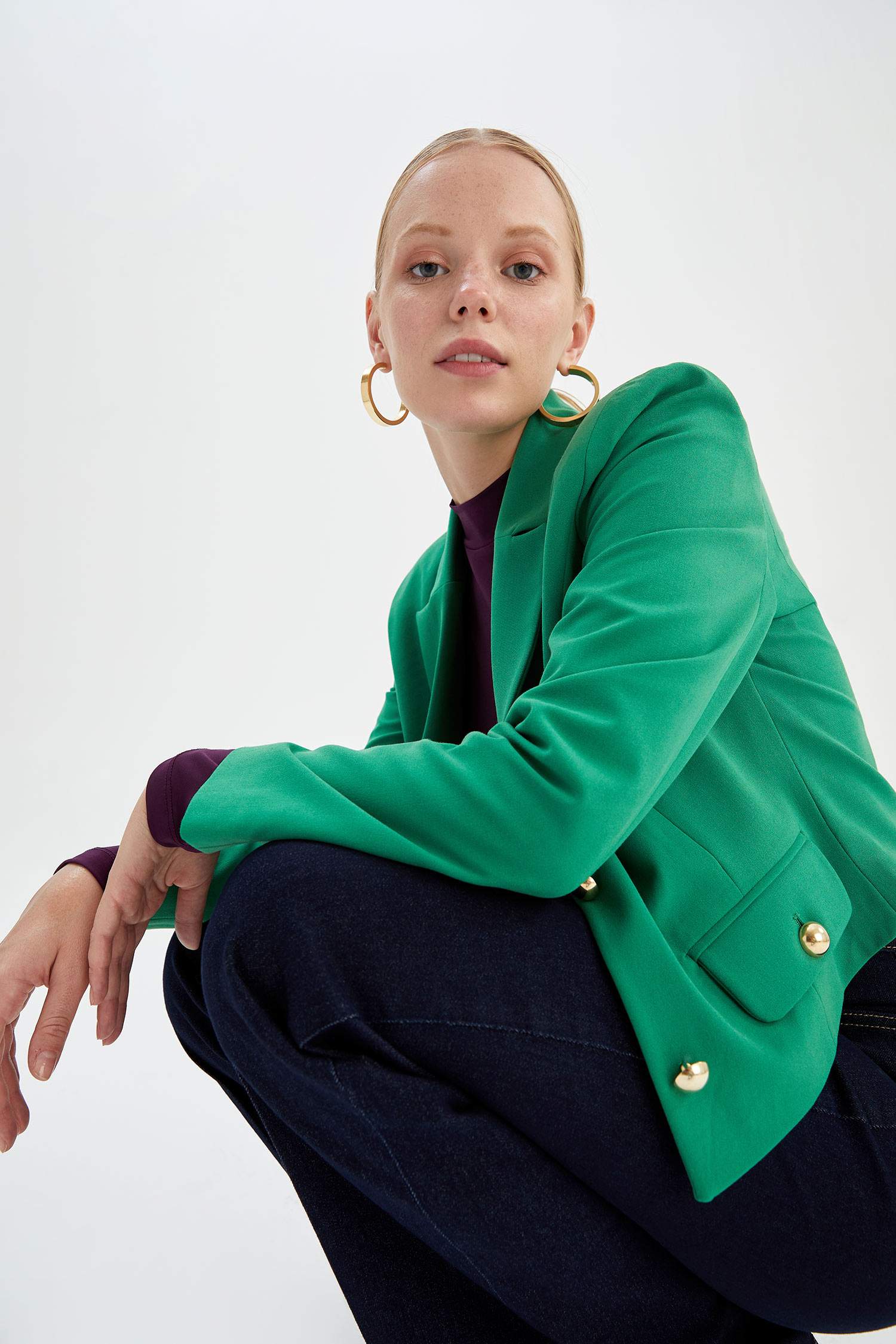 Basic Uzun Kollu Crop Blazer Ceket