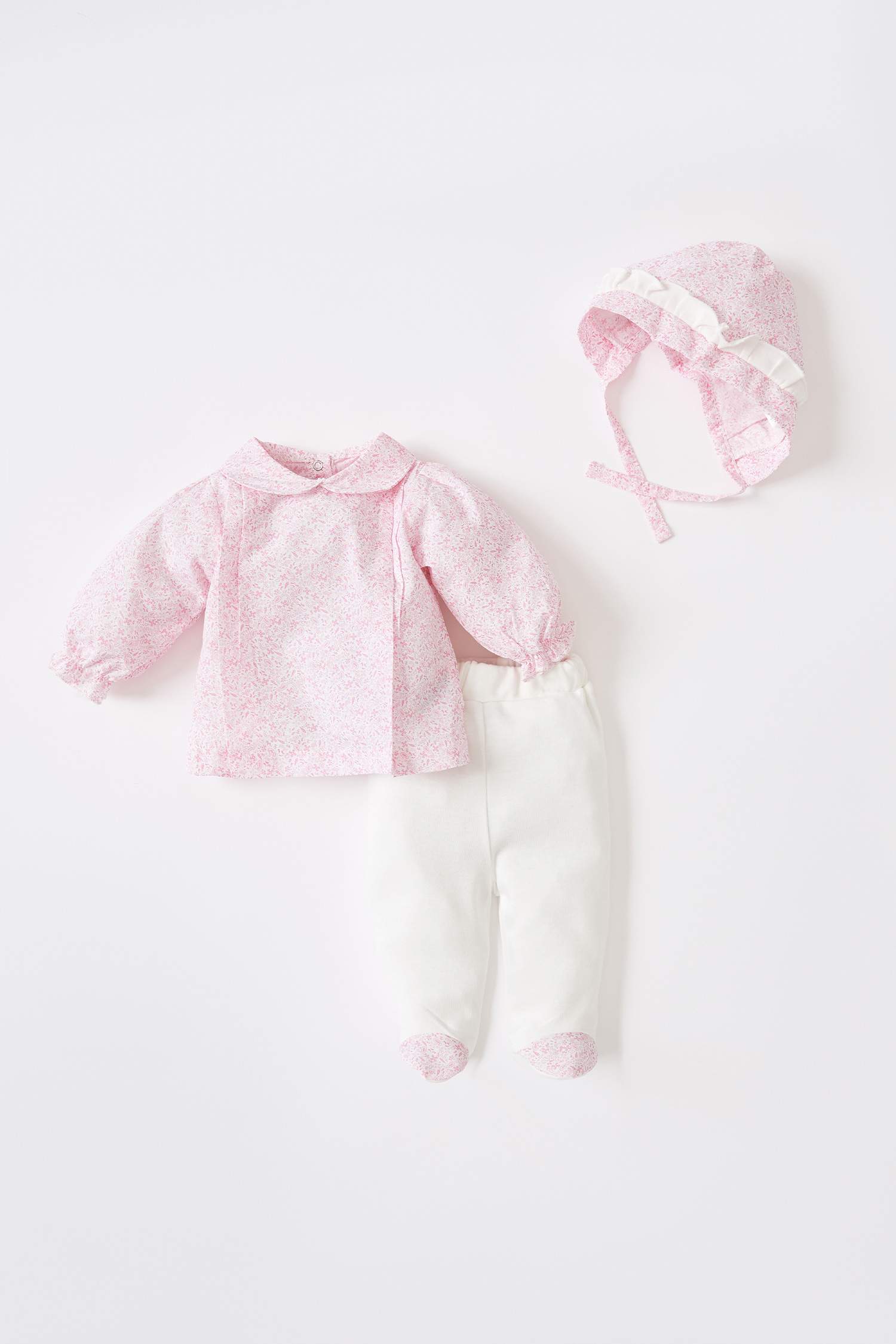 Kız Bebek Çiçekli Bebe Yaka Uzun Kollu 3'lü Takım