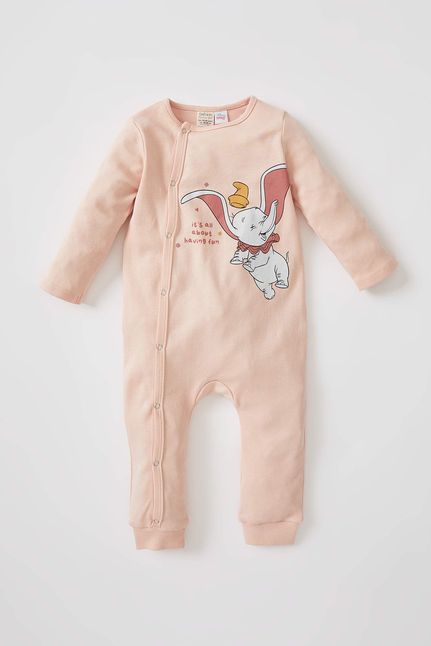 Kız Bebek Dumbo Lisanslı Uzun Kollu Çıtçıtlı Pamuklu Tulum