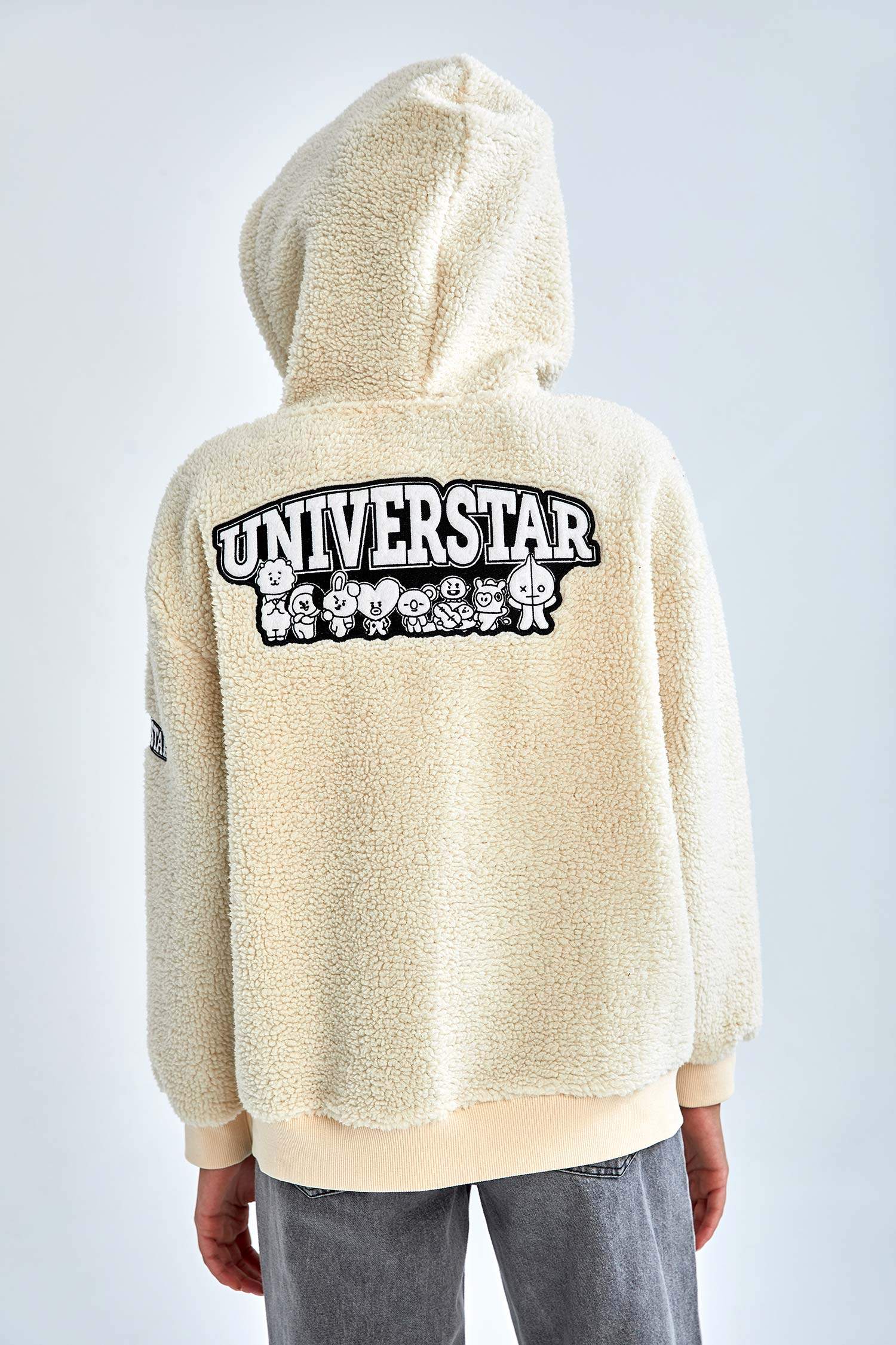 Coool BT21 Lisanslı Regular Fit Kapüşonlu Pelüş Uzun Kollu Hırka