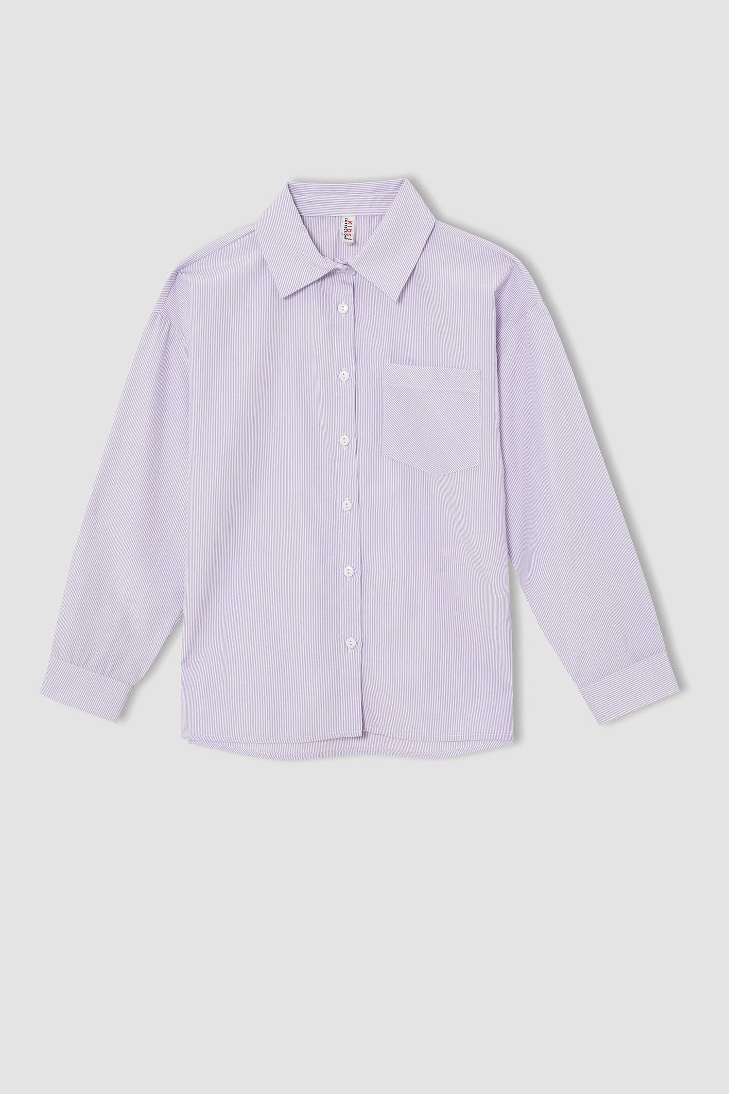 Kız Çocuk Relax Fit Basic Uzun Kollu Poplin Gömlek