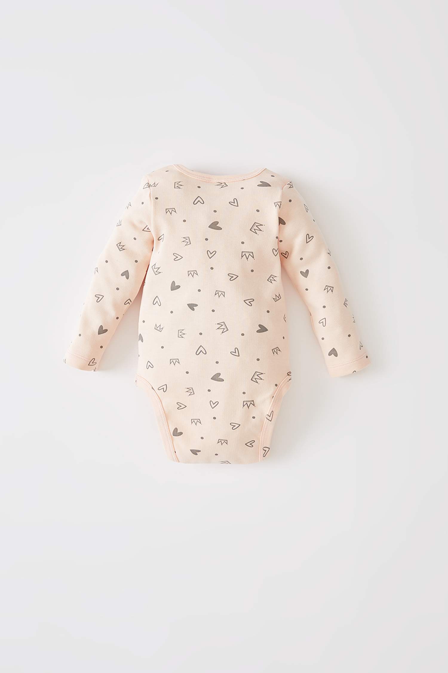 Kız Bebek Kalp Desenli Uzun Kollu Yenidoğan Çıtçıtlı Pamuklu Body