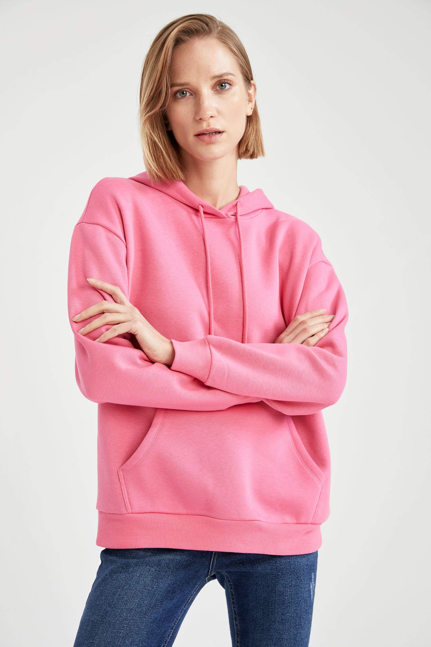 İçi Yumuşak Tüylü Kapüşonlu Kanguru Cepli Relax Fit Sweatshirt