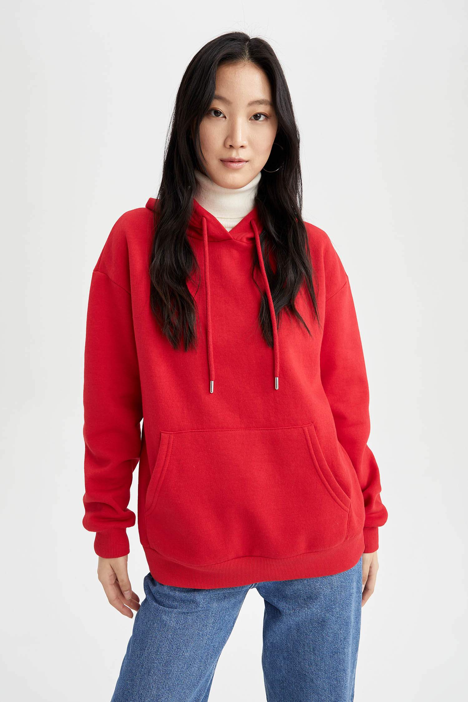 Regular Fit Kapüşonlu Kanguru Cepli İçi Yumuşak Tüylü Sweatshirt