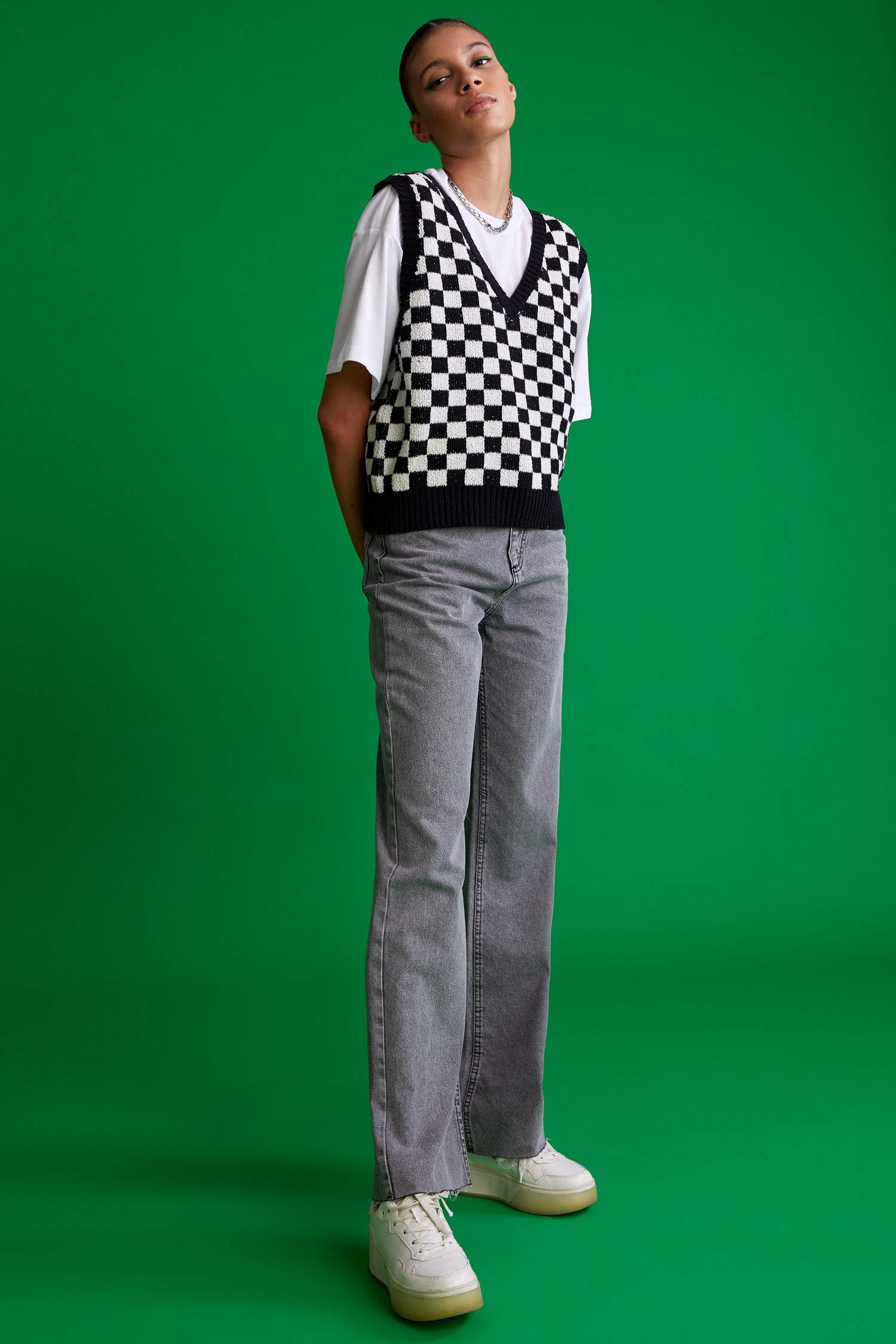Coool Dama Desenli V Yaka Regular Fit Triko Süveter