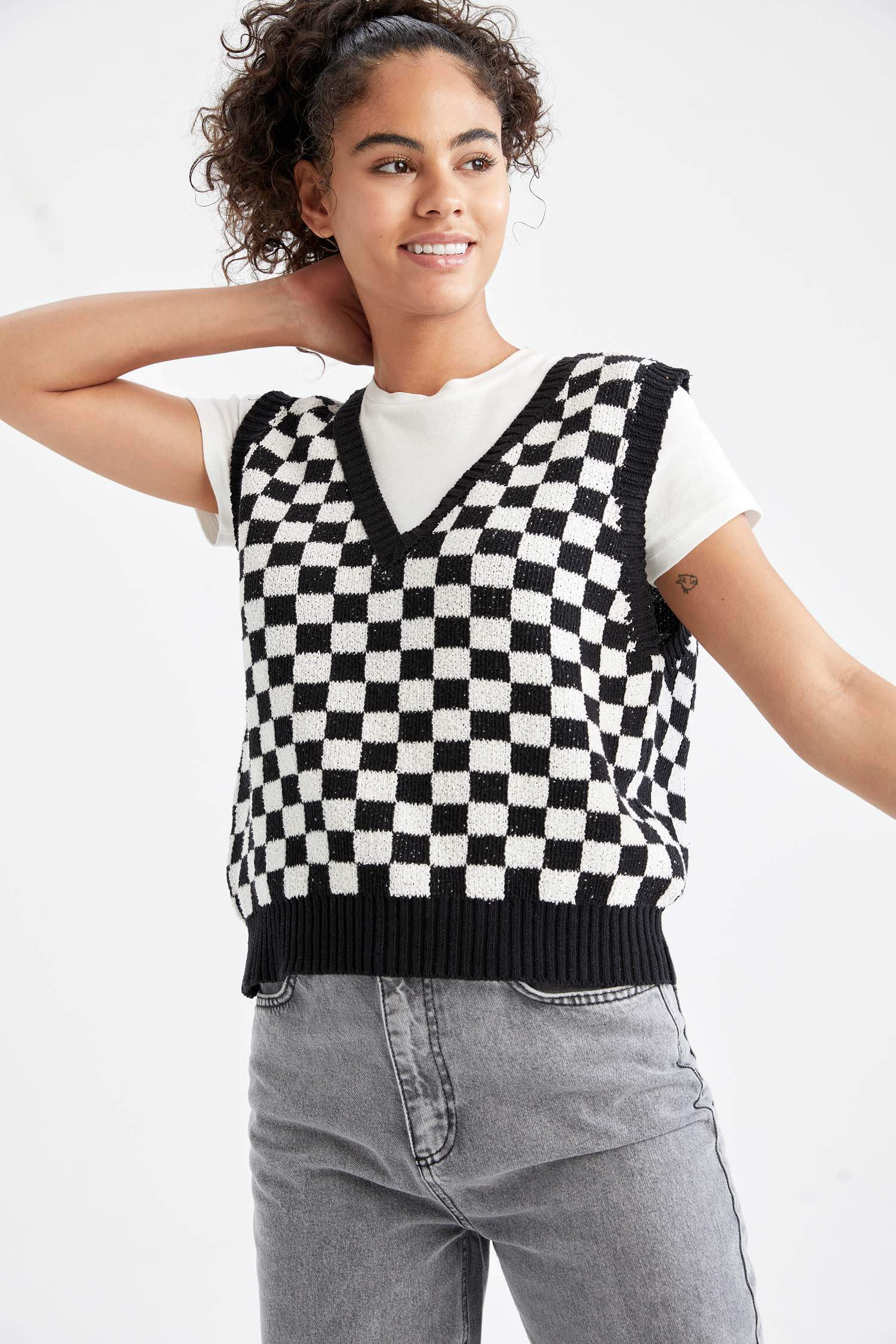 Coool Dama Desenli V Yaka Regular Fit Triko Süveter