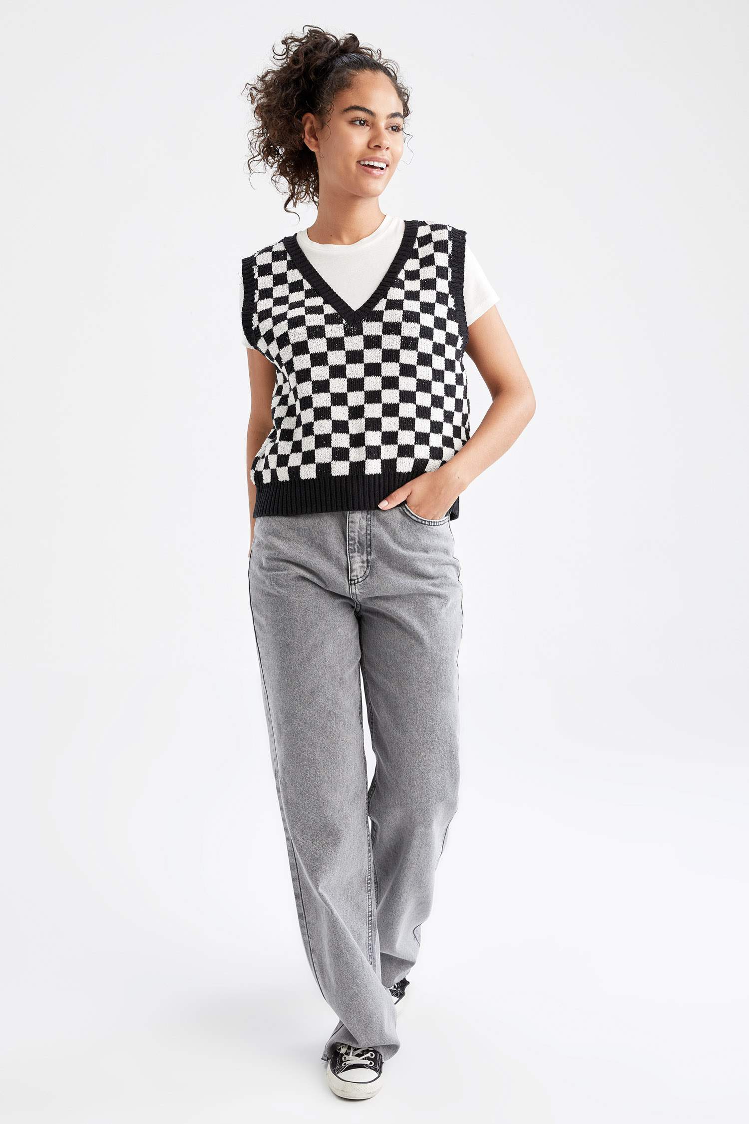 Coool Dama Desenli V Yaka Regular Fit Triko Süveter