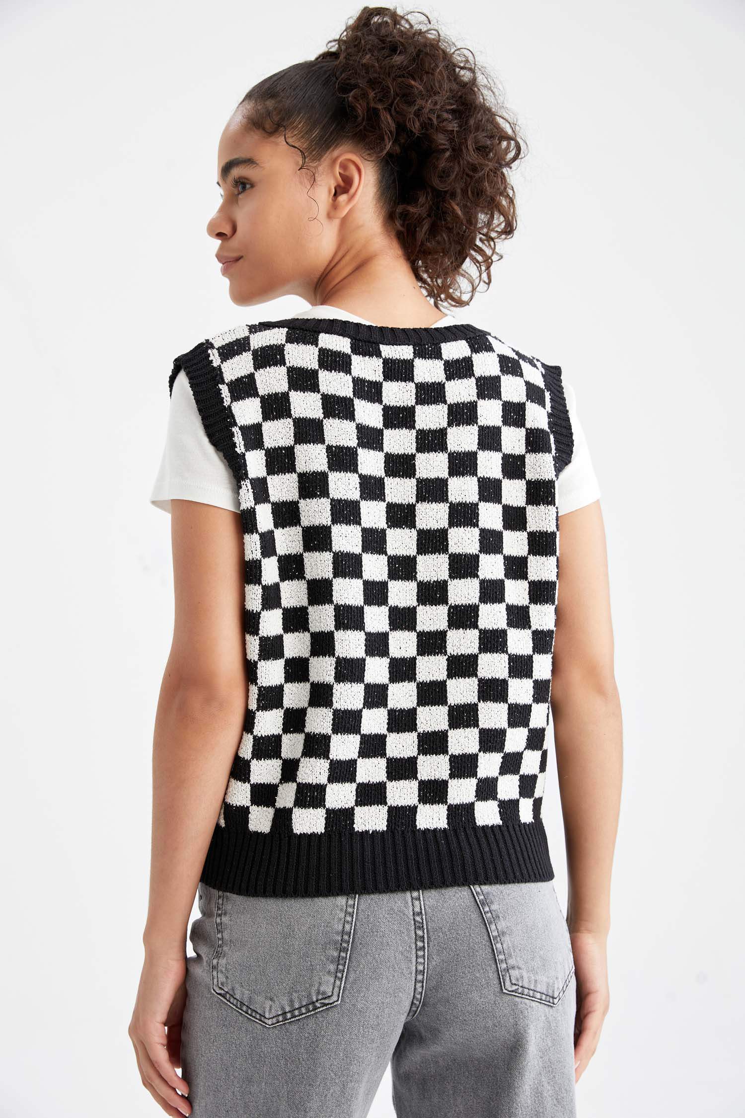 Coool Dama Desenli V Yaka Regular Fit Triko Süveter