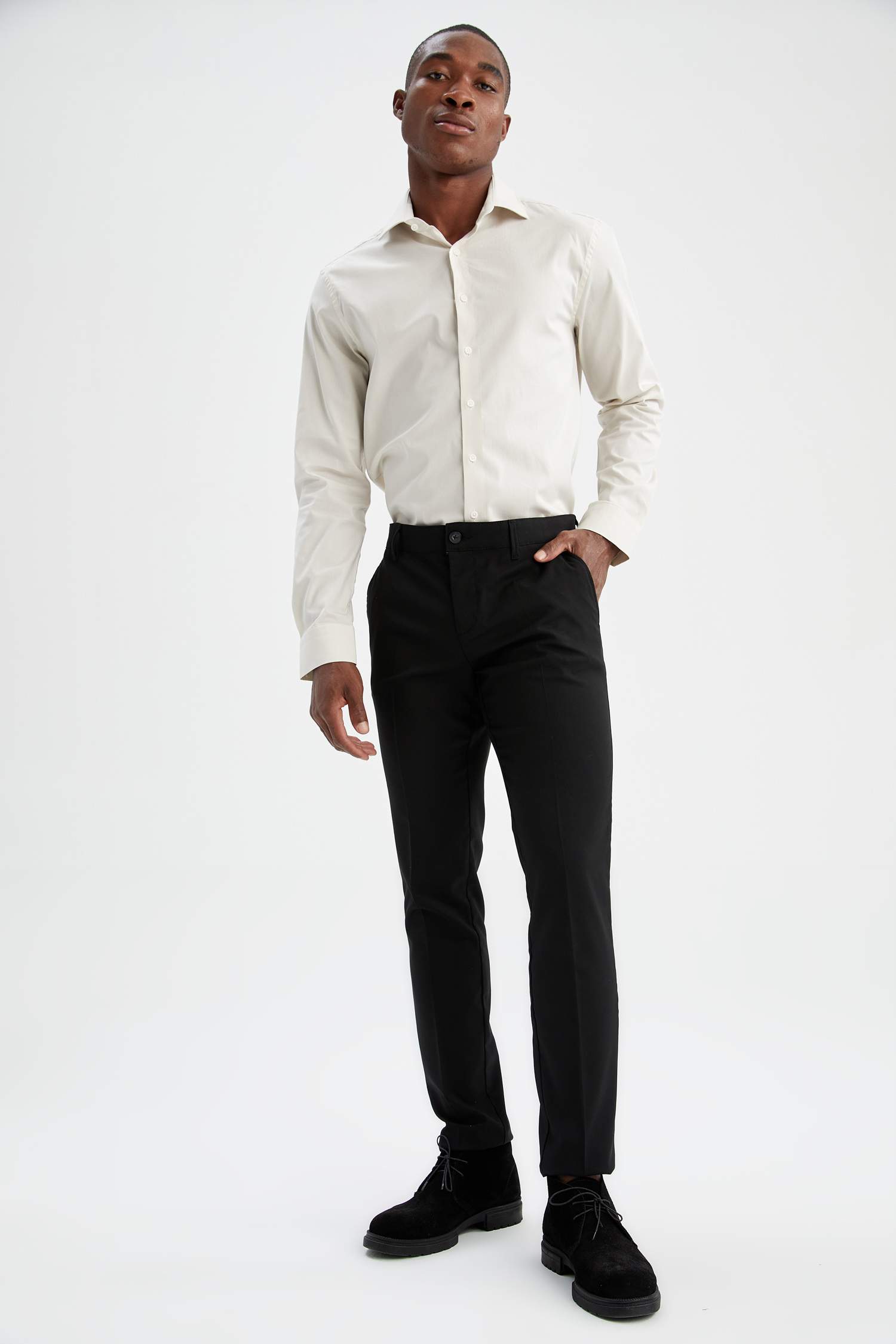 Slim Fit İtalyan Yaka Klasik Uzun Kollu Gömlek