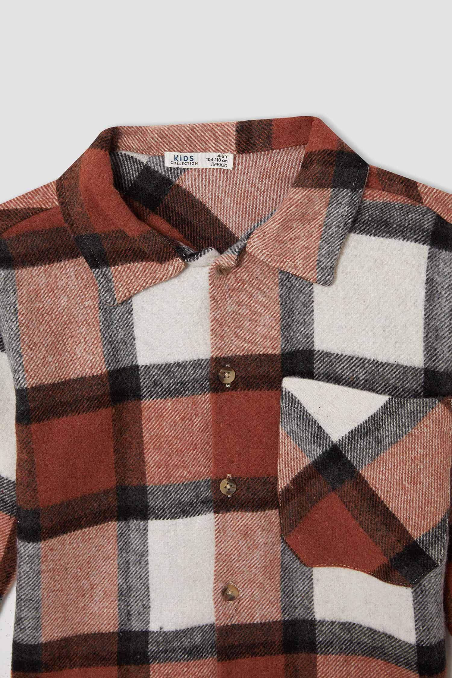 Erkek Çocuk Regular Fit Kare Desenli Uzun Kollu Flanel Oduncu Gömlek