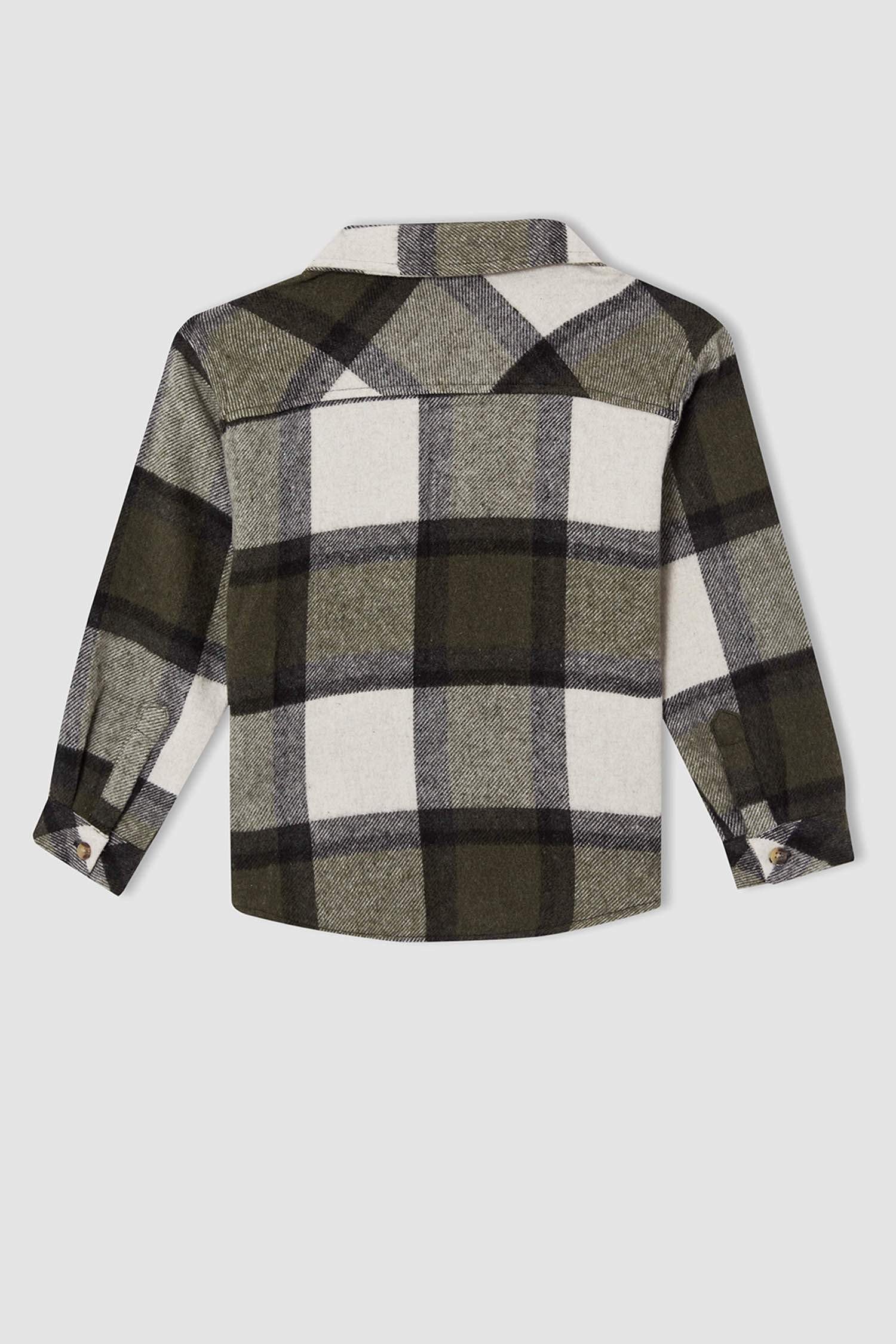 Erkek Çocuk Regular Fit Yılbaşı Temalı Kare Desenli Uzun Kollu Flanel Oduncu Gömlek