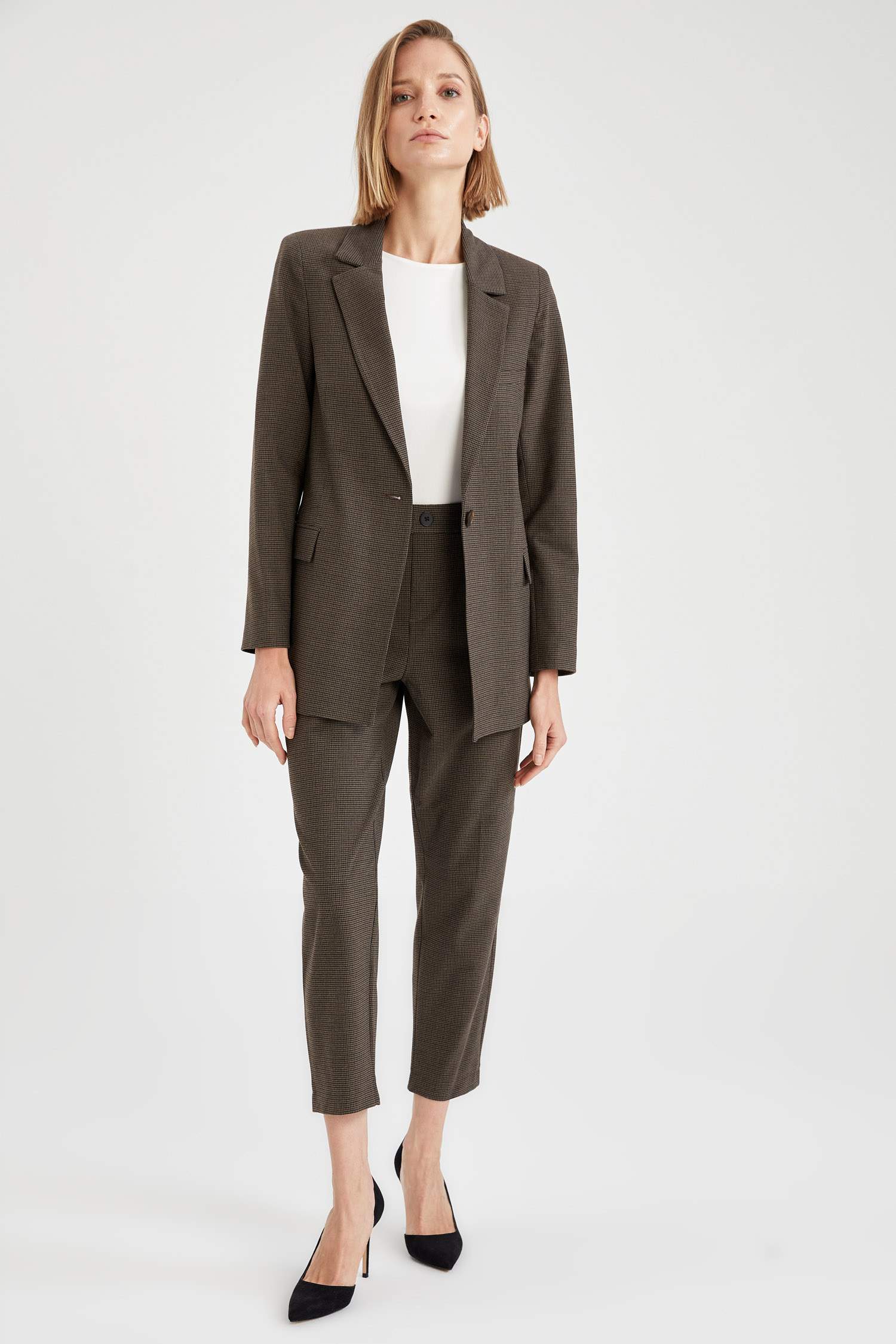 Regular Fit Kareli Tek Düğmeli Blazer Ceket