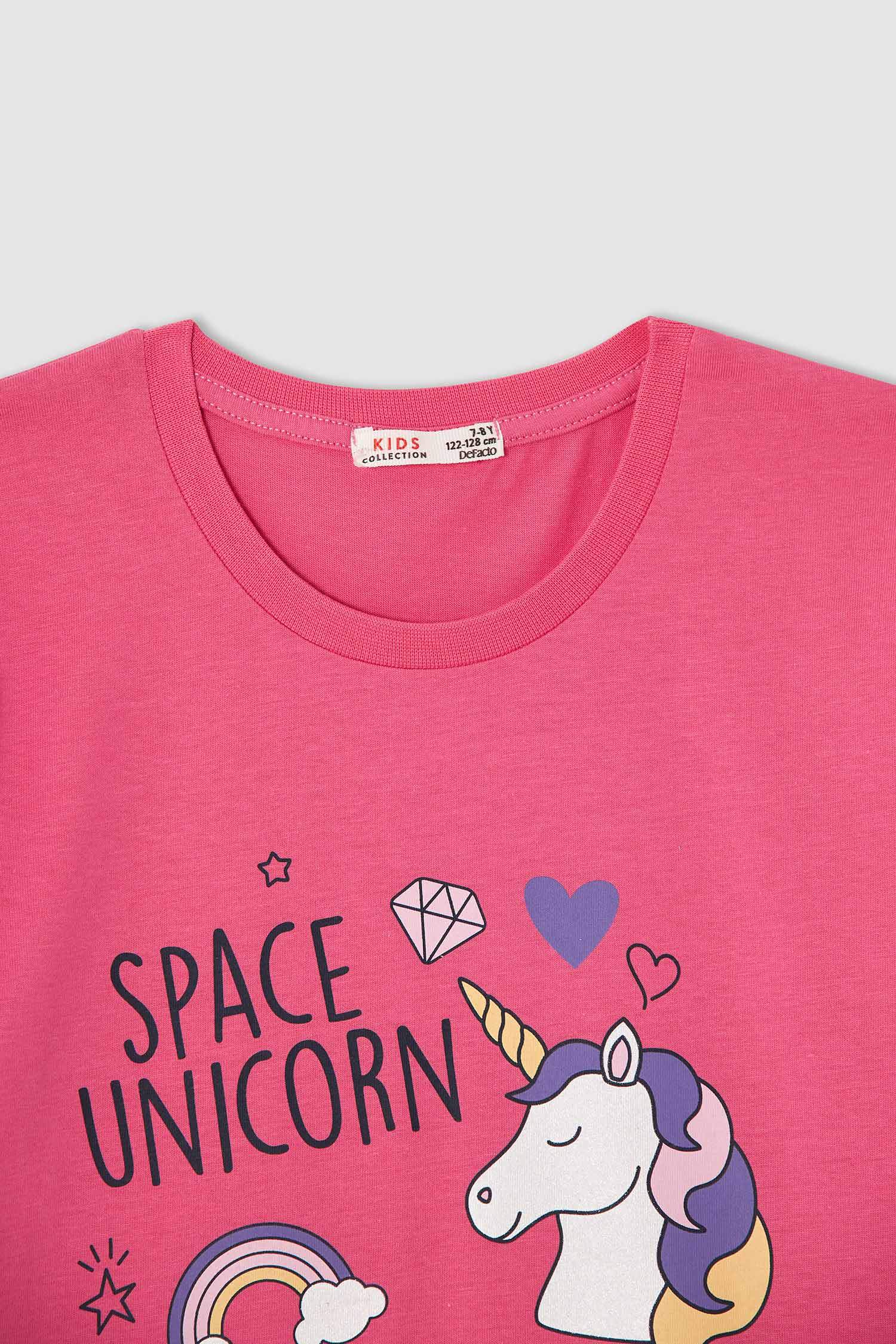 Kız Çocuk Unicorn Baskılı Kısa Kollu Pijama Takımı