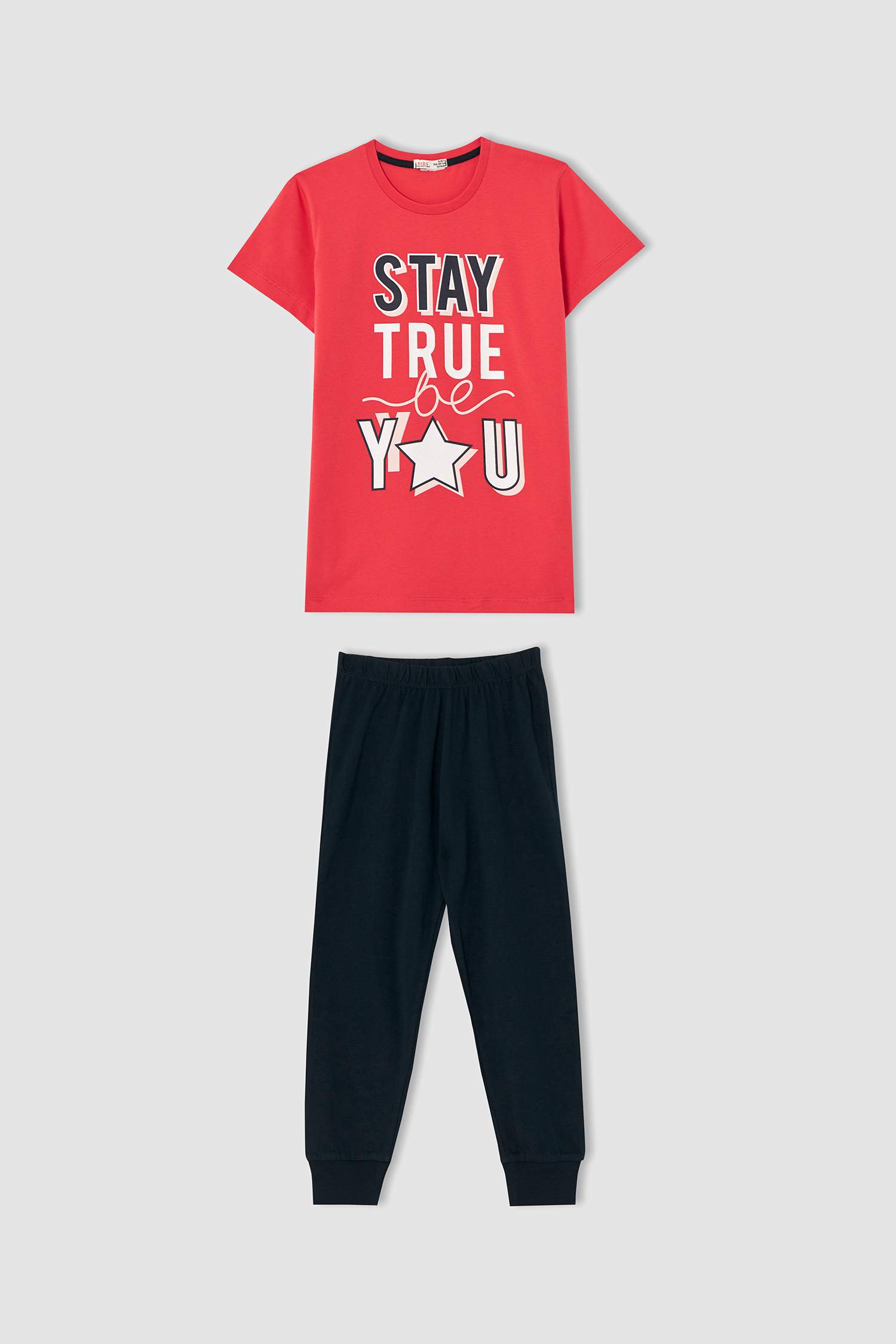 Kız Çocuk Slogan Baskılı Kısa Kollu Pijama Takımı