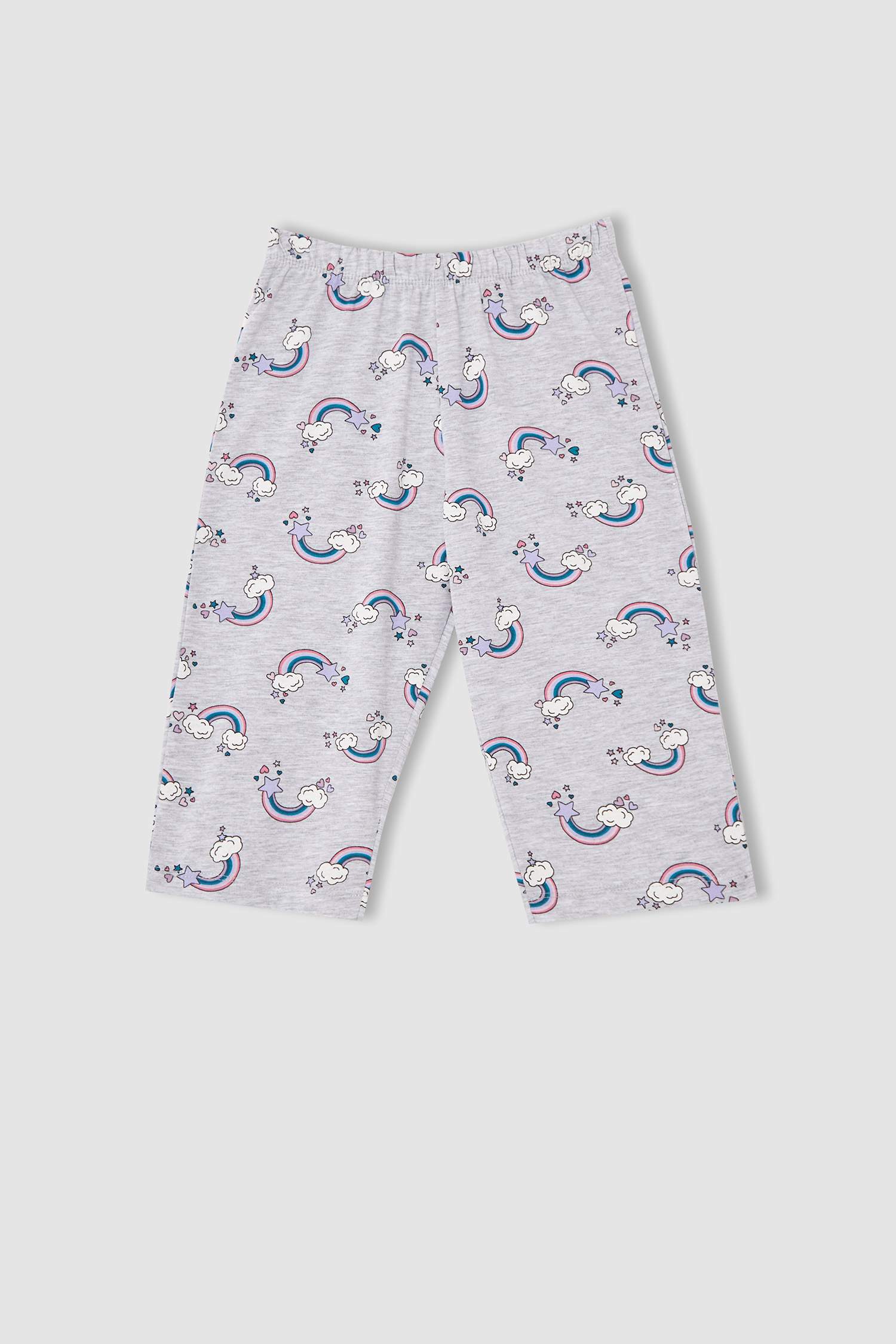 Kız Çocuk Gökkuşağı Baskılı Kısa Kollu Kapri Pijama Takımı
