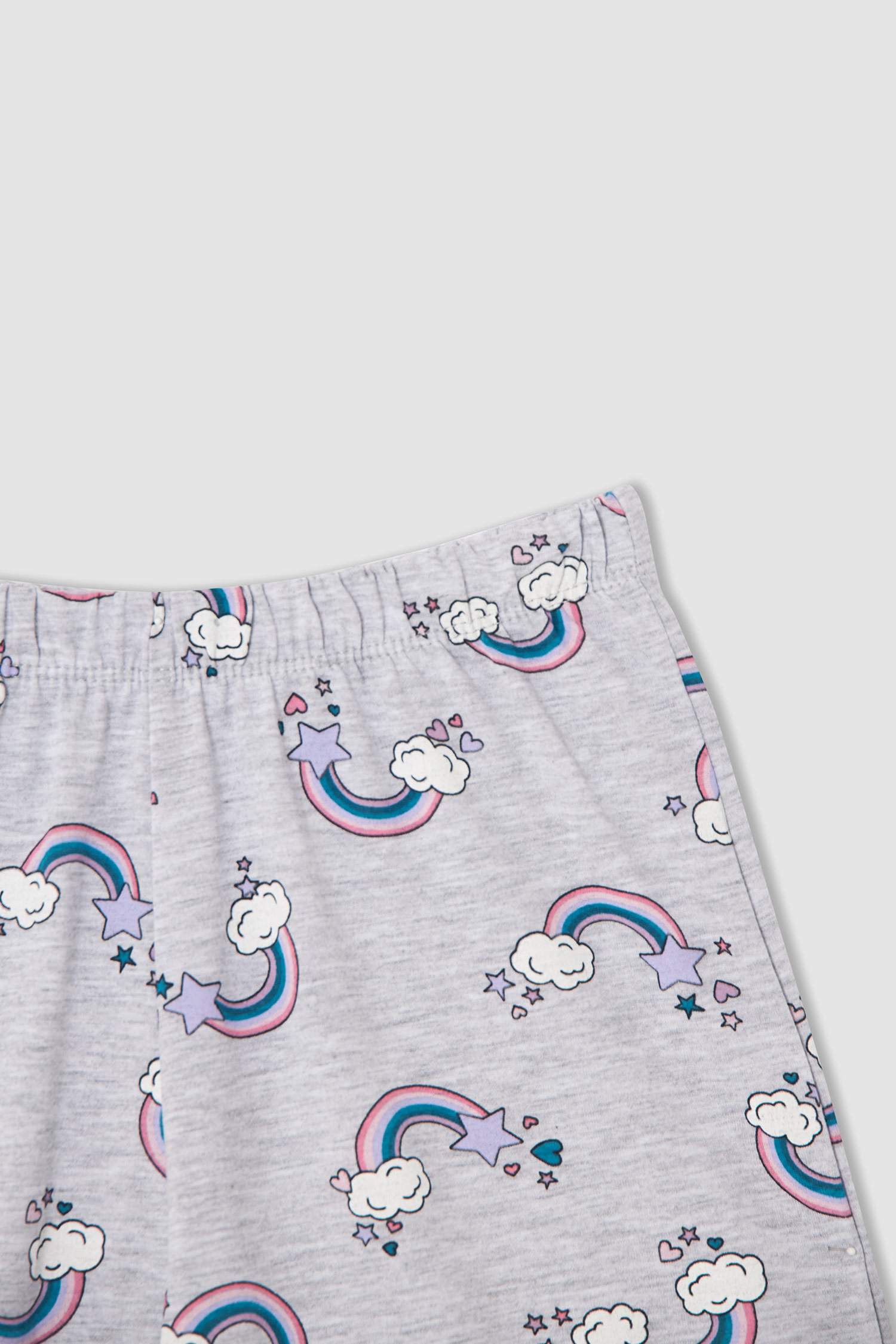 Kız Çocuk Gökkuşağı Baskılı Kısa Kollu Kapri Pijama Takımı