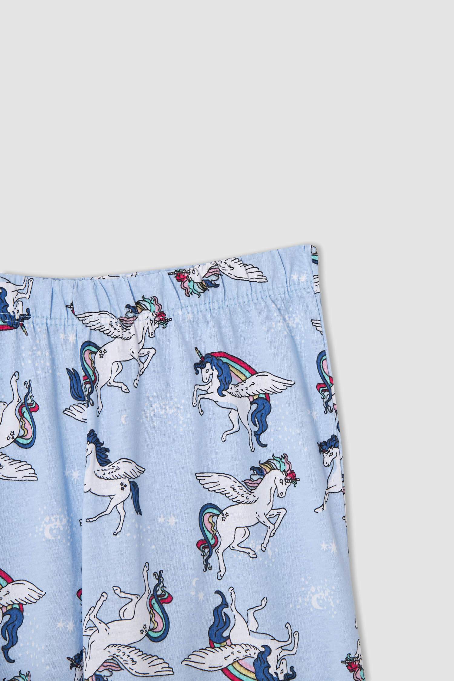 Kız Çocuk Unicorn Desenli Kısa Kollu Pijama Takımı