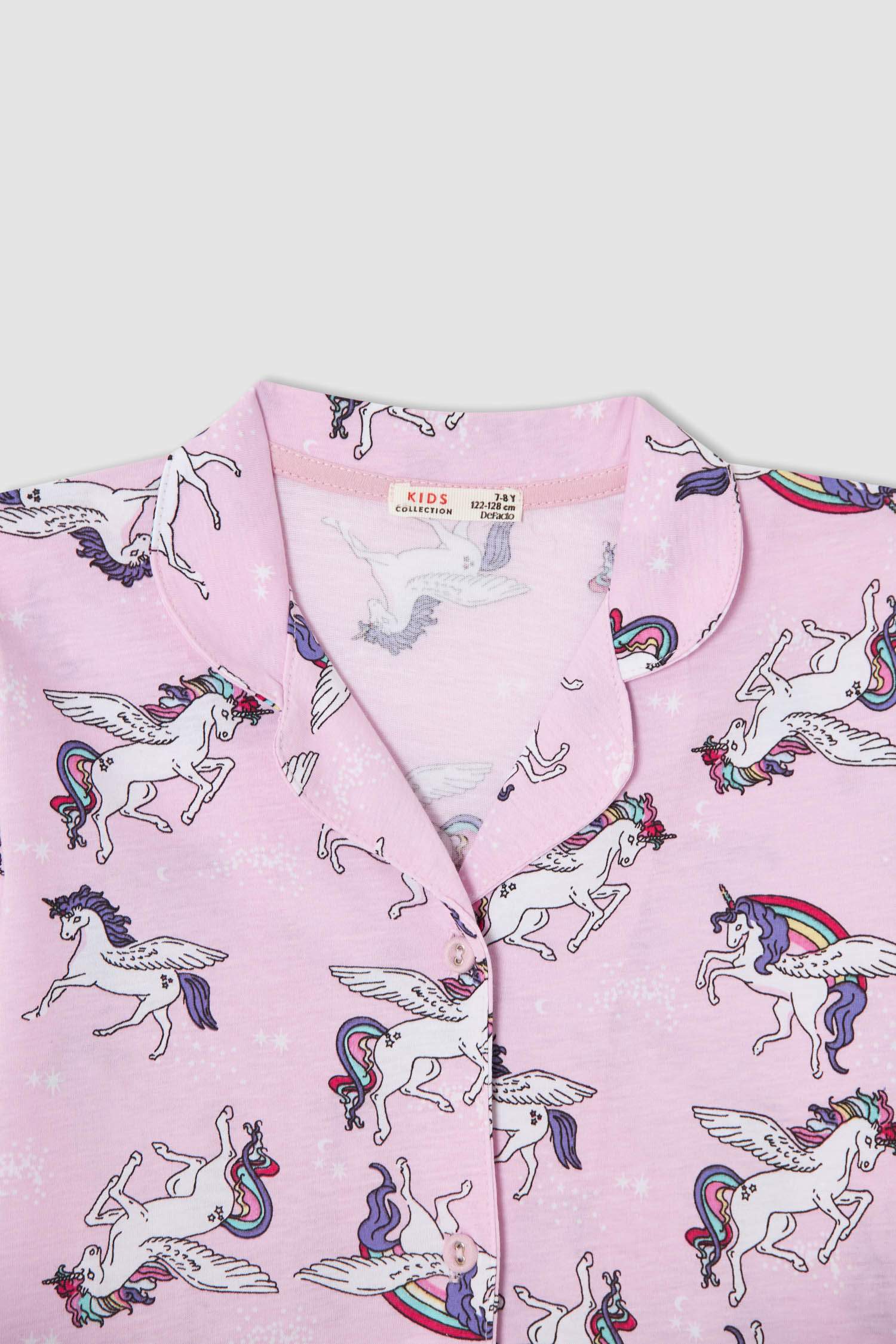 Kız Çocuk Unicorn Desenli Kısa Kollu Pijama Takımı