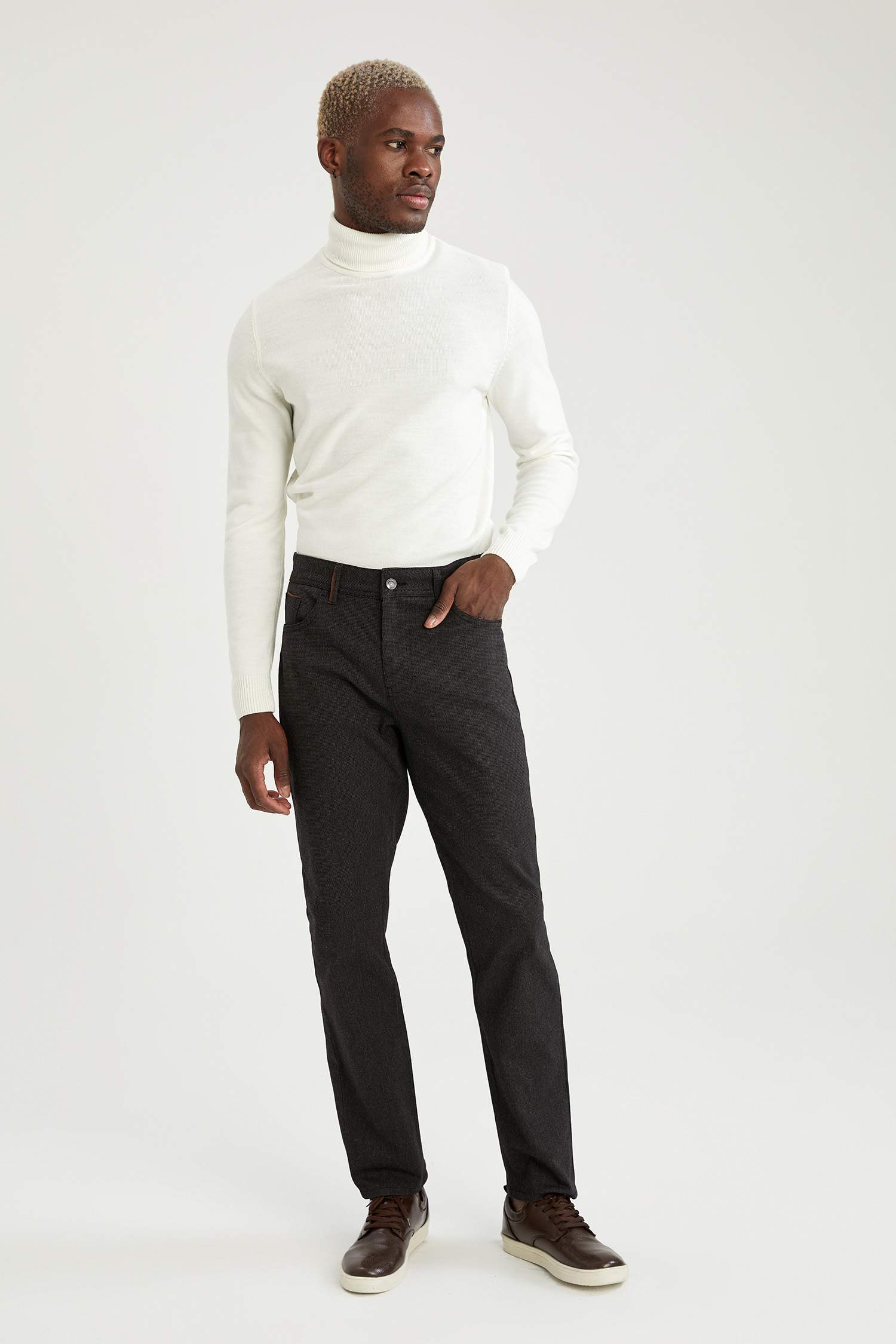 Regular Fit Yün Görünümlü Chino Pantolon