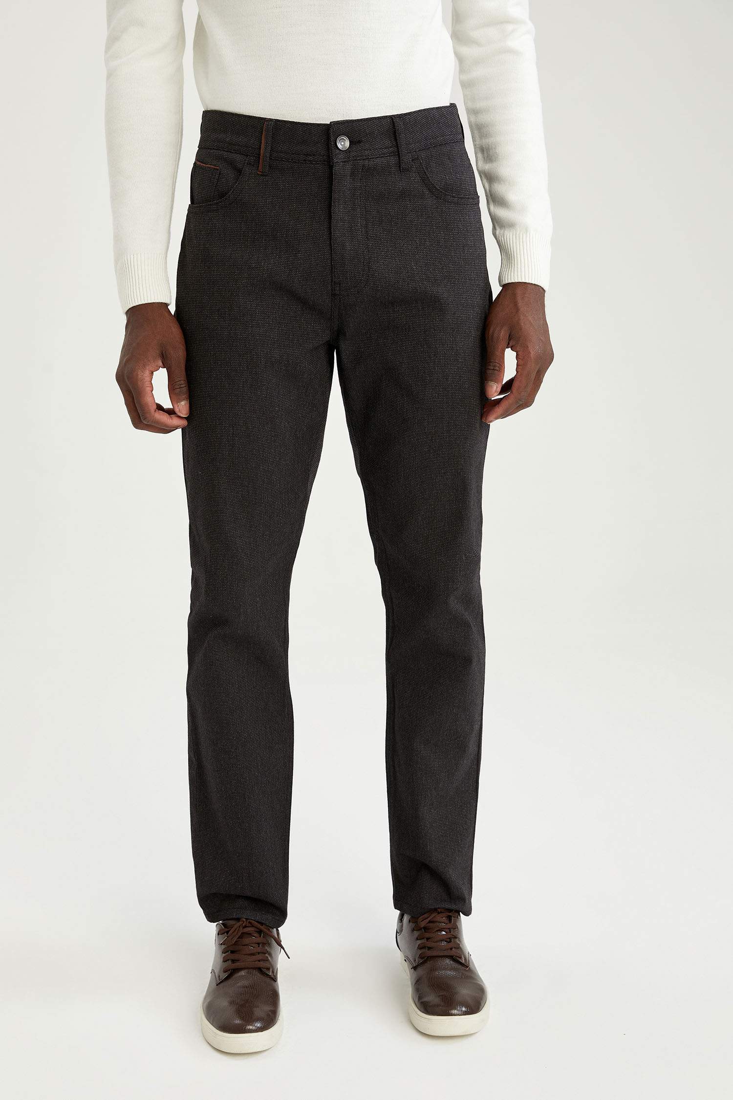 Regular Fit Yün Görünümlü Chino Pantolon