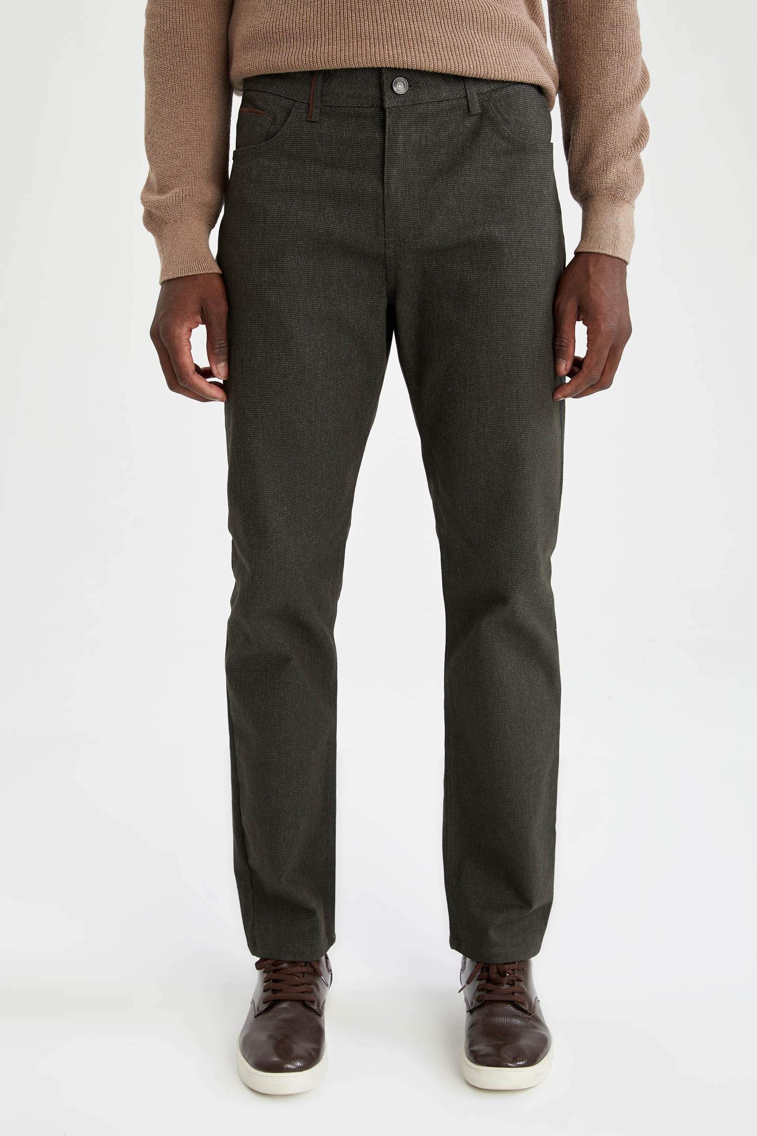 Regular Fit Yün Görünümlü Chino Pantolon