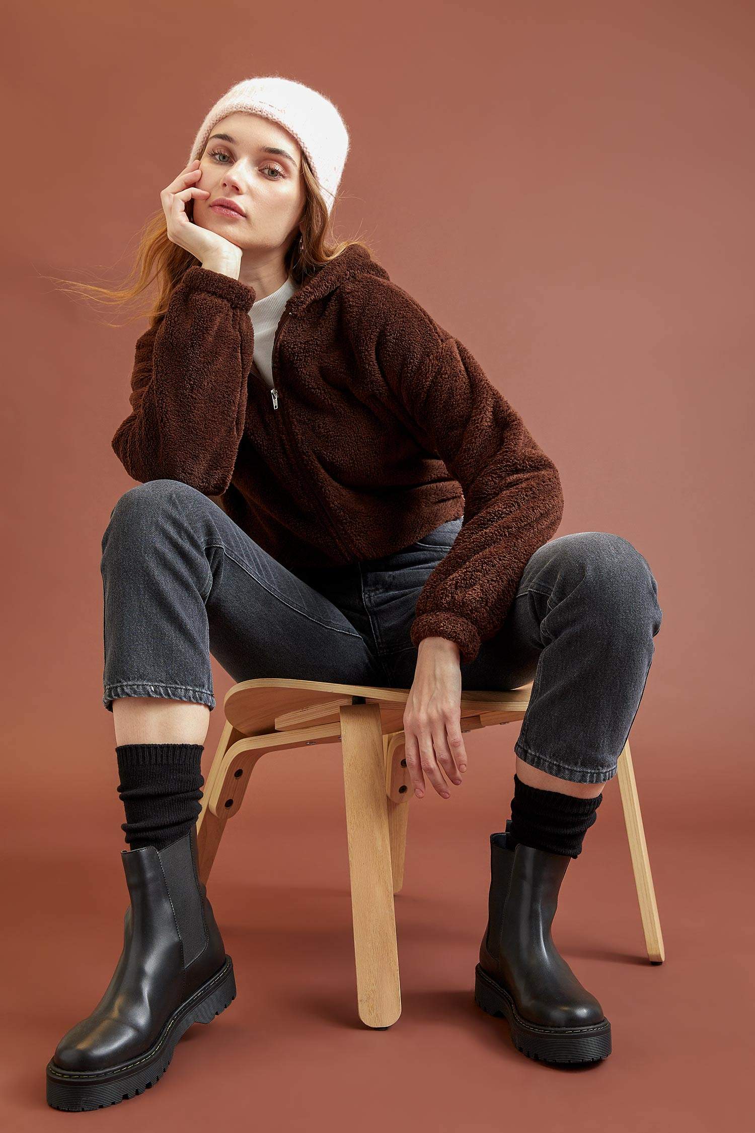 Regular Fit Fermuarlı Pelüş Sweat Hırka