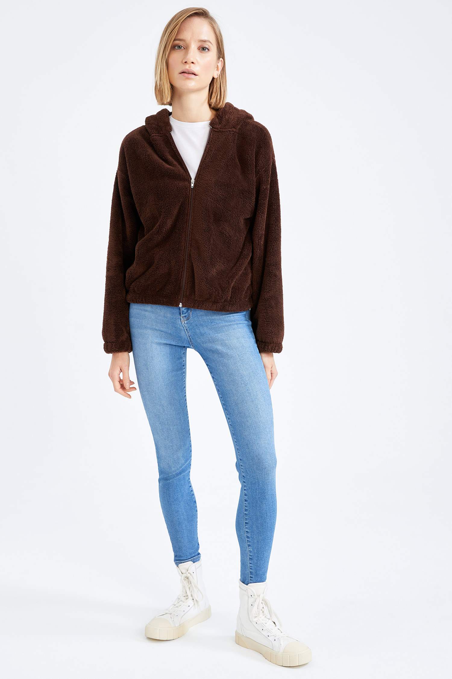 Regular Fit Fermuarlı Pelüş Sweat Hırka