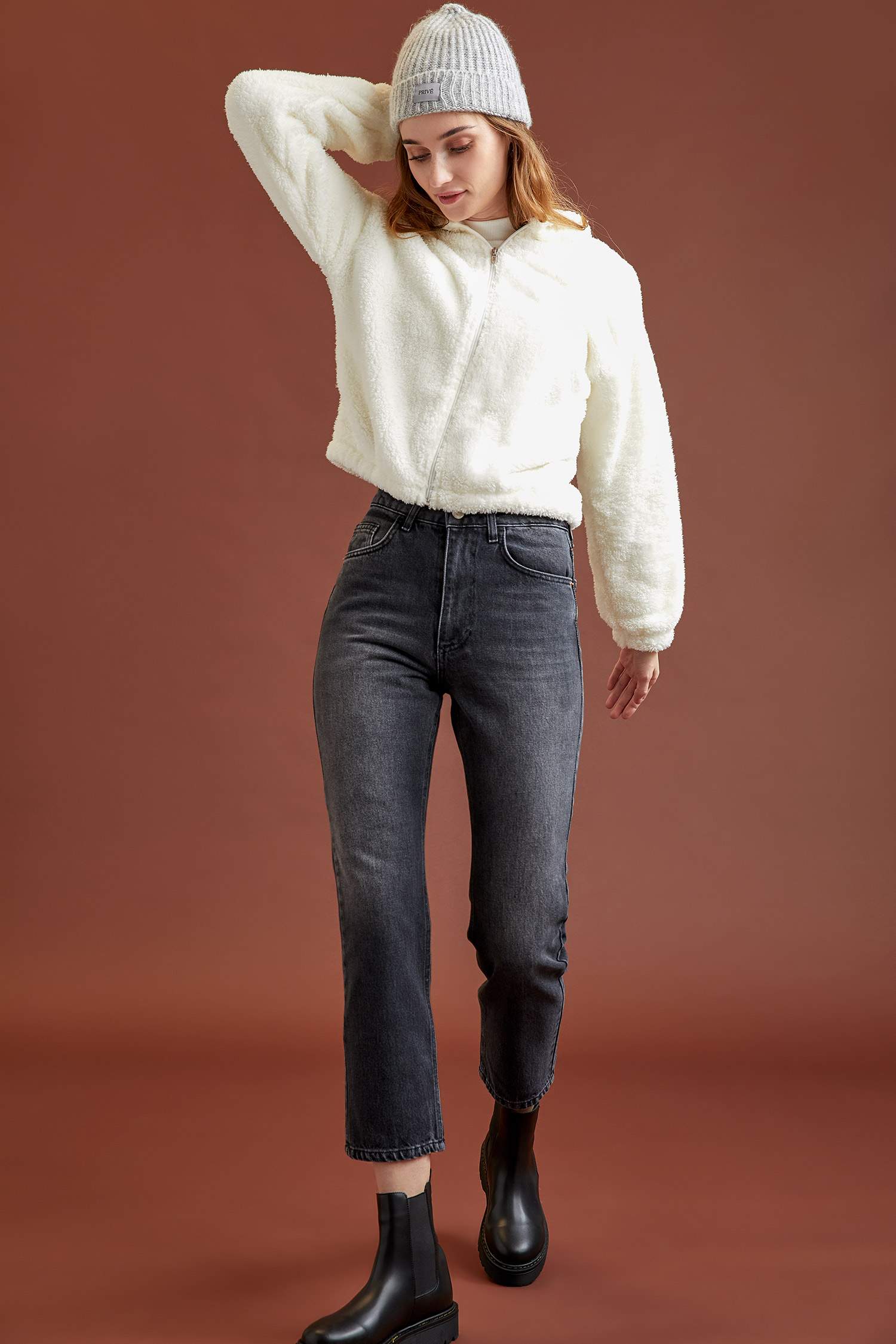 Regular Fit Fermuarlı Pelüş Sweat Hırka