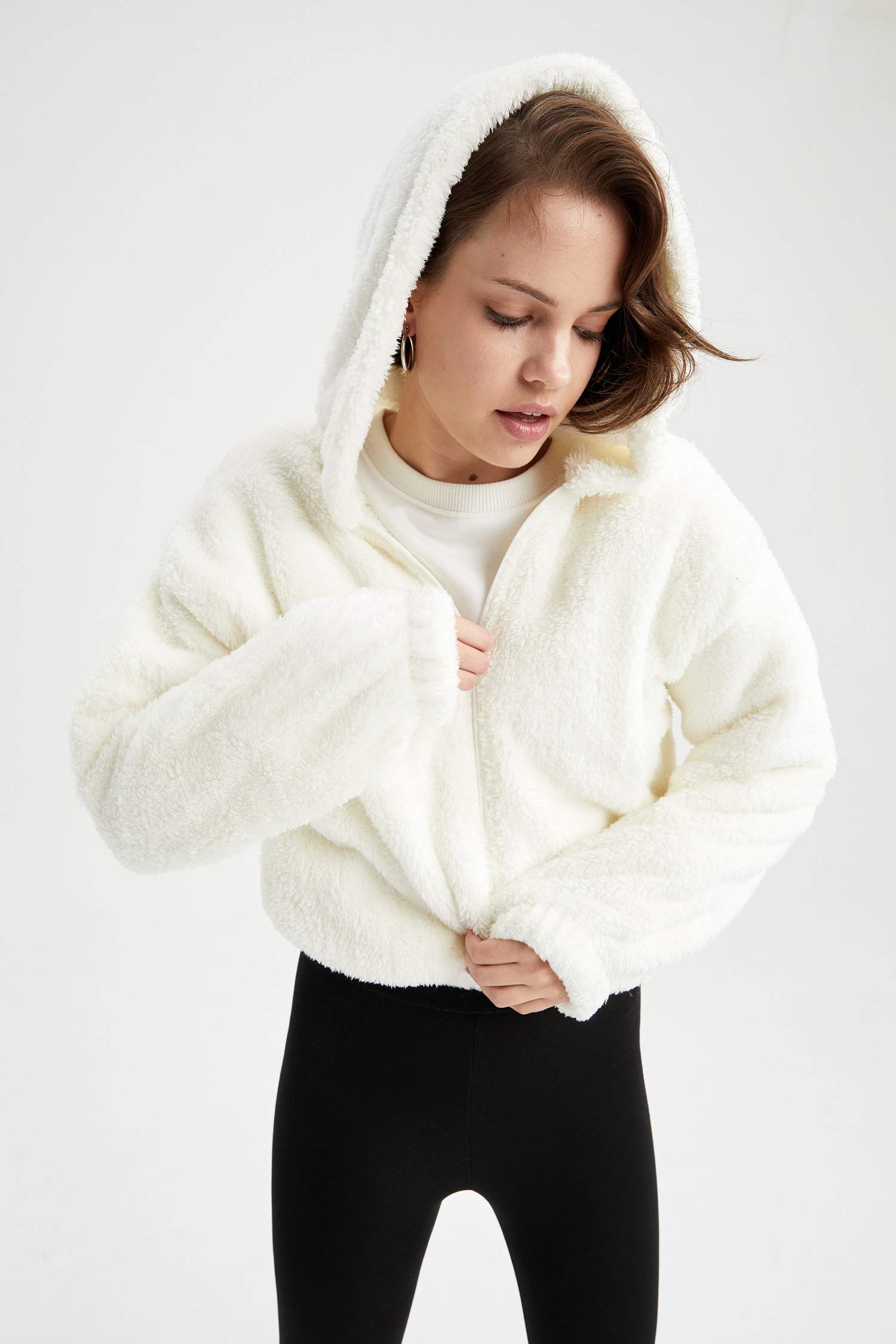 Regular Fit Fermuarlı Pelüş Sweat Hırka