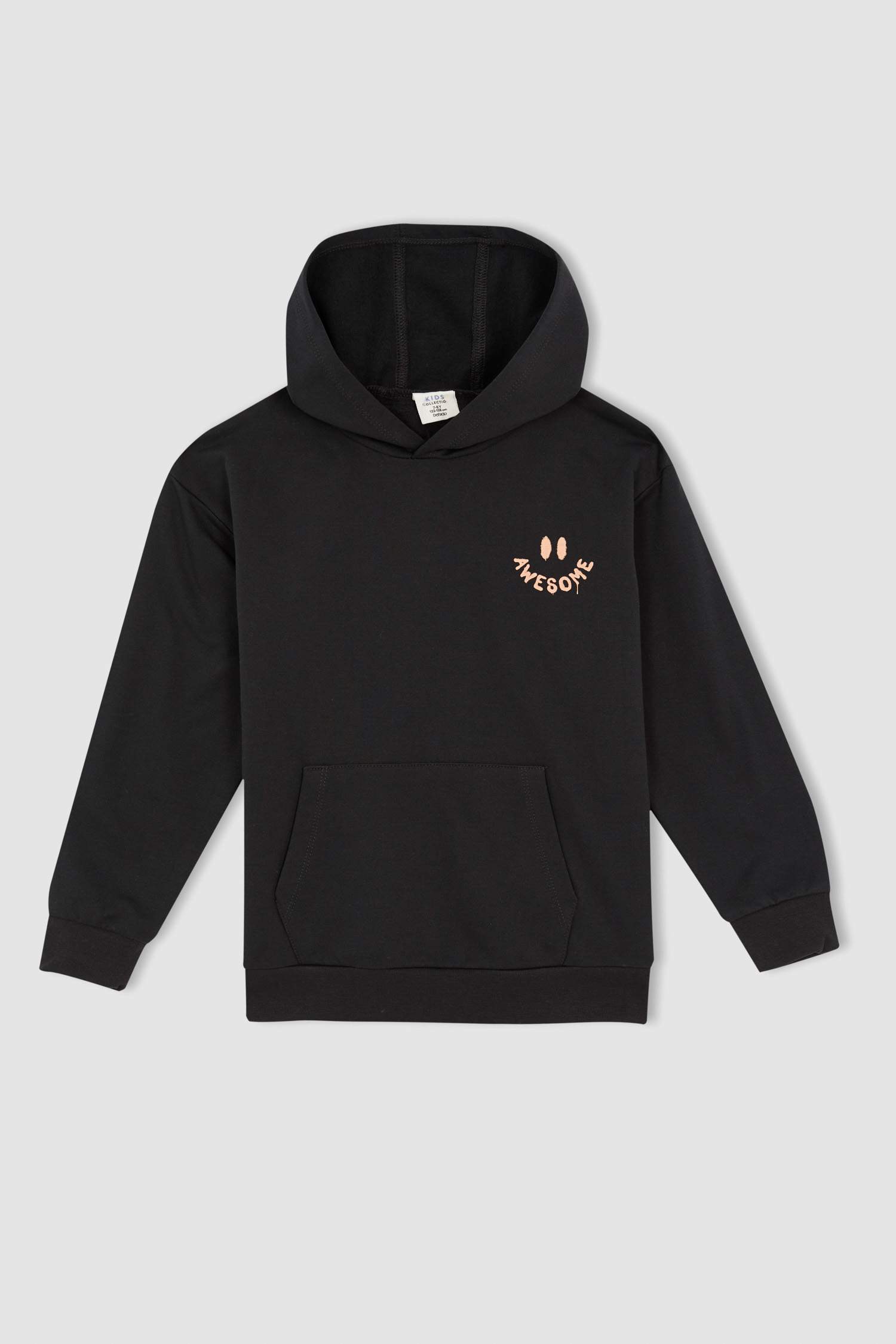 Erkek Çocuk Regular Fit Slogan Desenli Kapüşonlu Cepsiz Sweatshirt