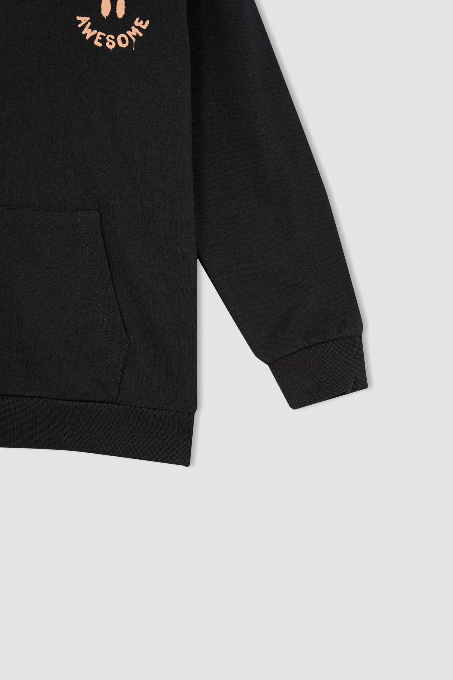 Erkek Çocuk Regular Fit Slogan Desenli Kapüşonlu Cepsiz Sweatshirt