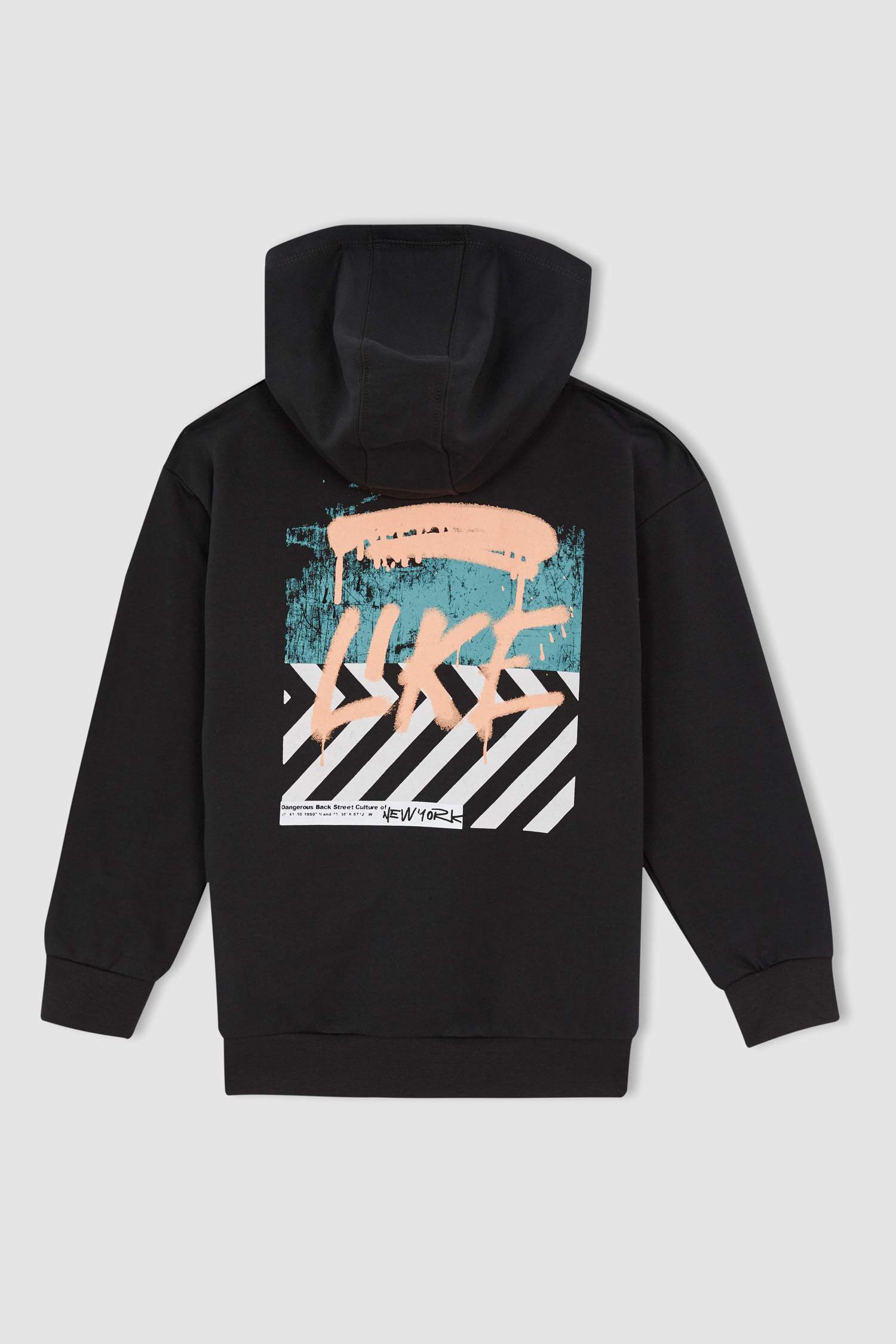 Erkek Çocuk Regular Fit Slogan Desenli Kapüşonlu Cepsiz Sweatshirt