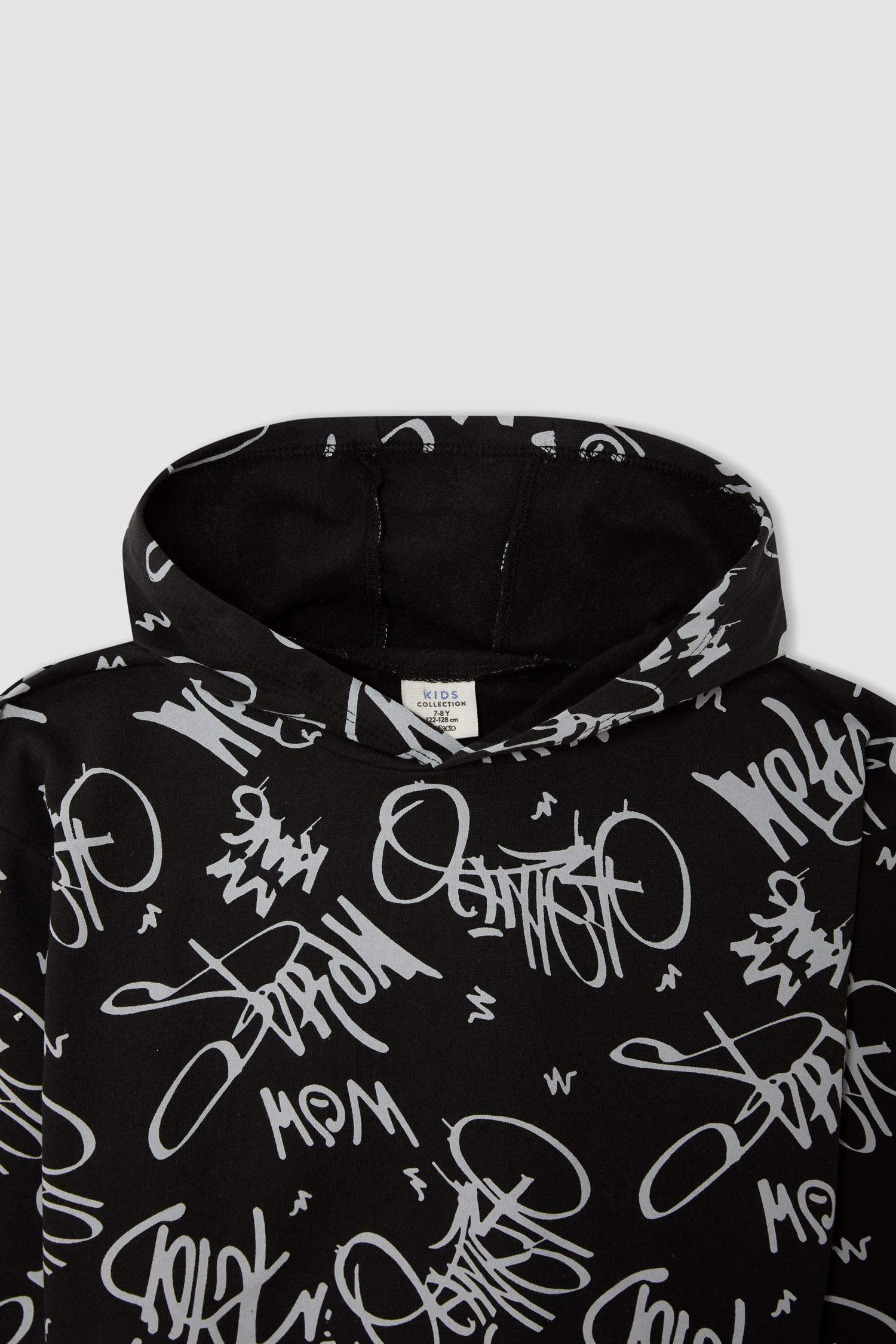 Erkek Çocuk Relax Fit Slogan Desenli Kapüşonlu İçi Yumuşak Tüylü Sweatshirt