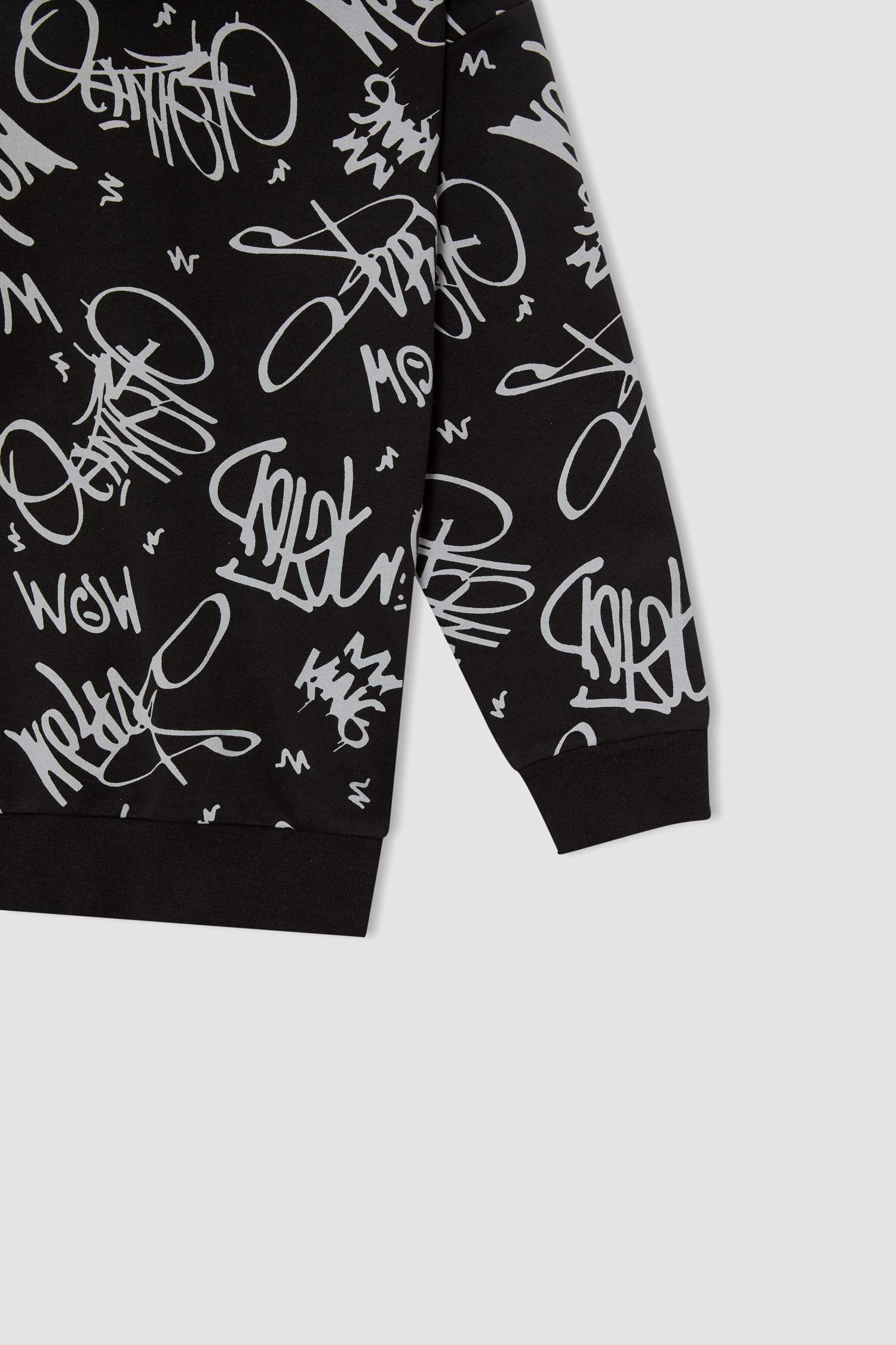 Erkek Çocuk Relax Fit Slogan Desenli Kapüşonlu İçi Yumuşak Tüylü Sweatshirt
