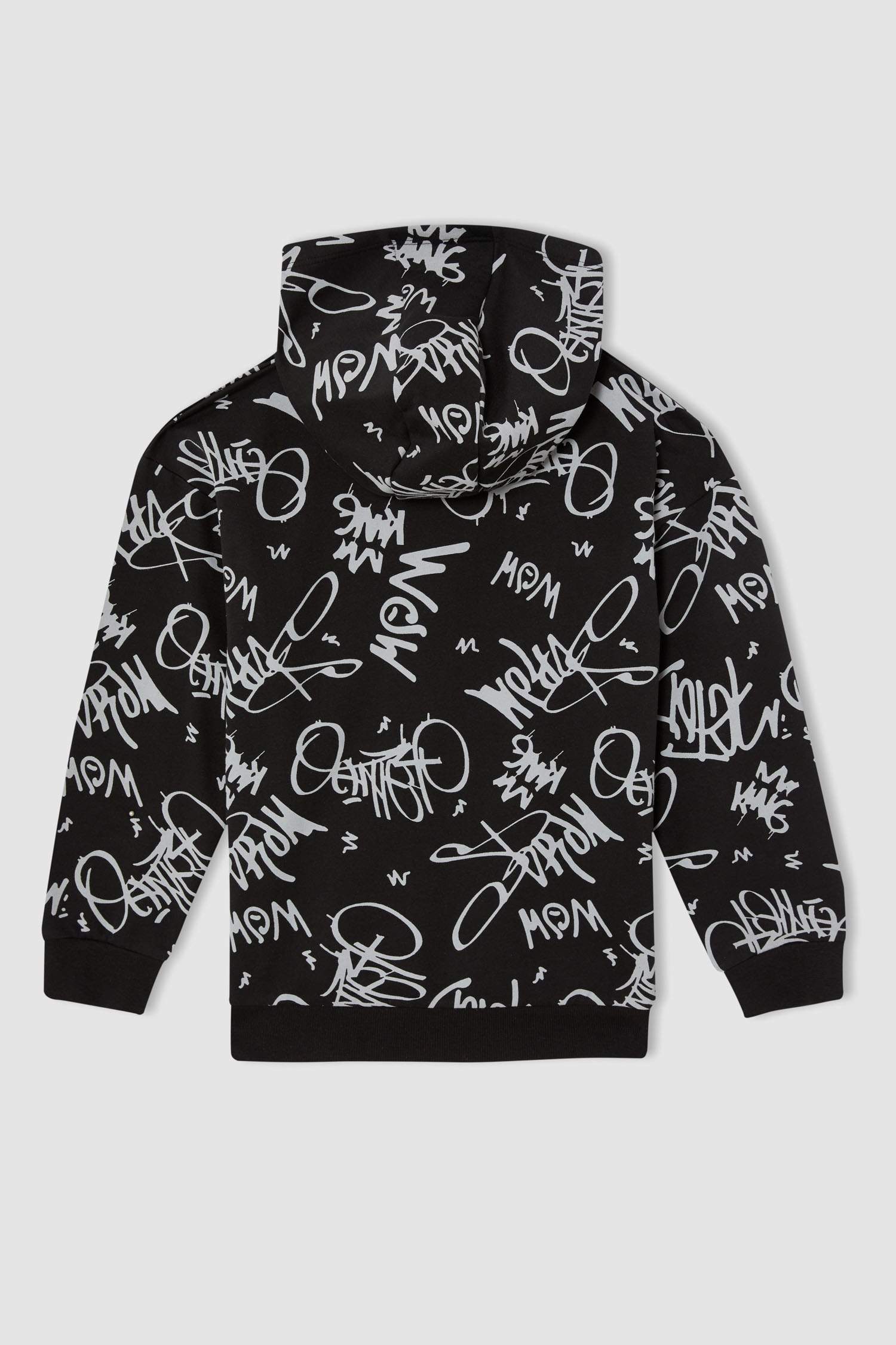 Erkek Çocuk Relax Fit Slogan Desenli Kapüşonlu İçi Yumuşak Tüylü Sweatshirt