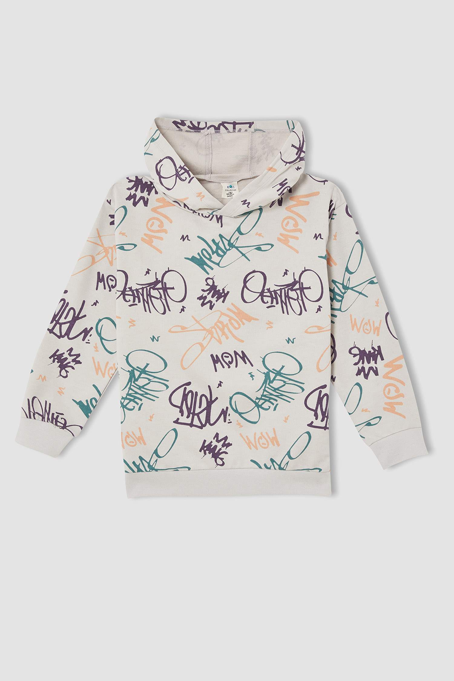 Erkek Çocuk Relax Fit Slogan Desenli Kapüşonlu İçi Yumuşak Tüylü Sweatshirt