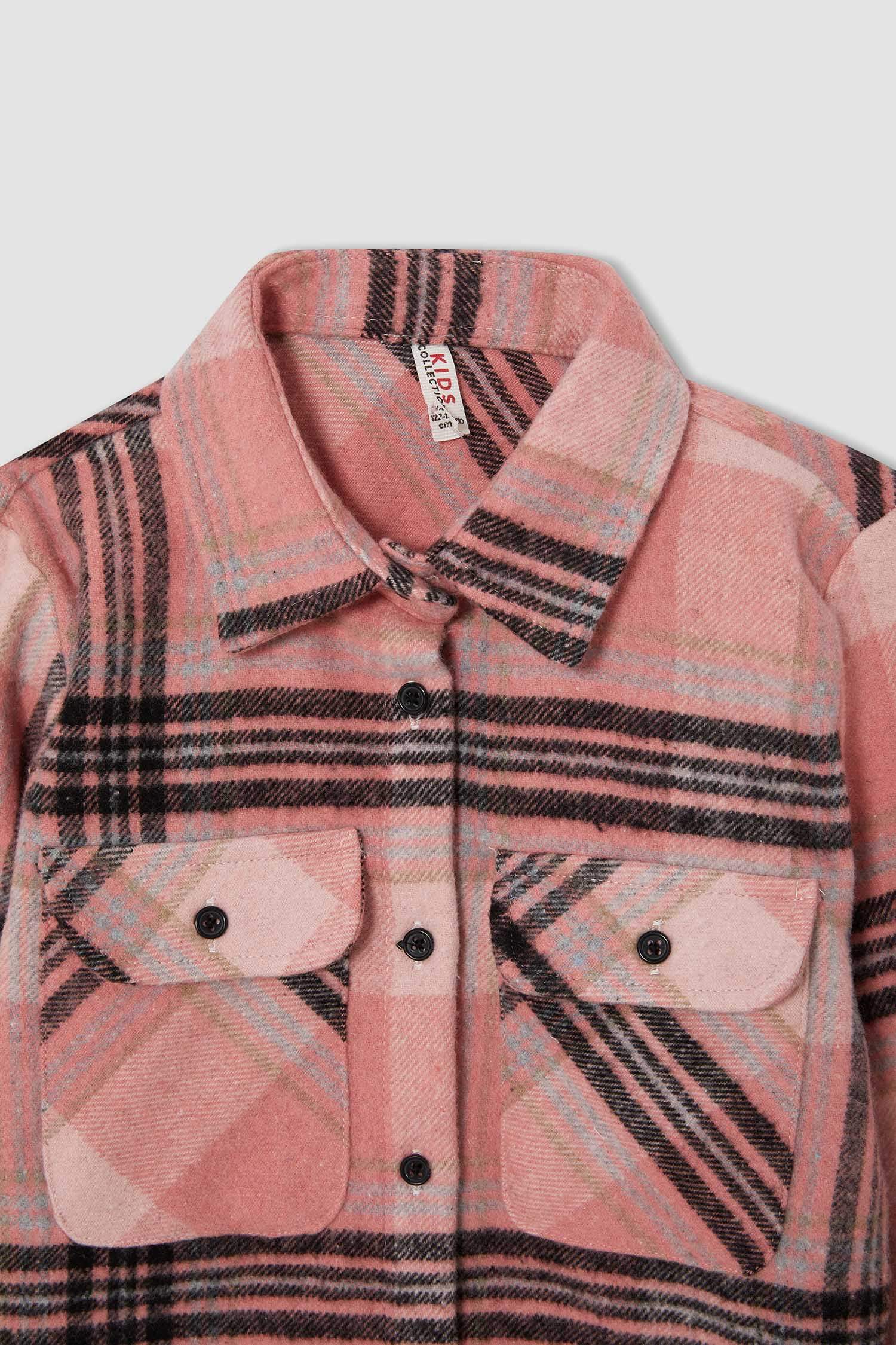 Kız Çocuk Regular Fit Yılbaşı Temalı Kareli Uzun Kollu Flanel Oduncu Gömlek