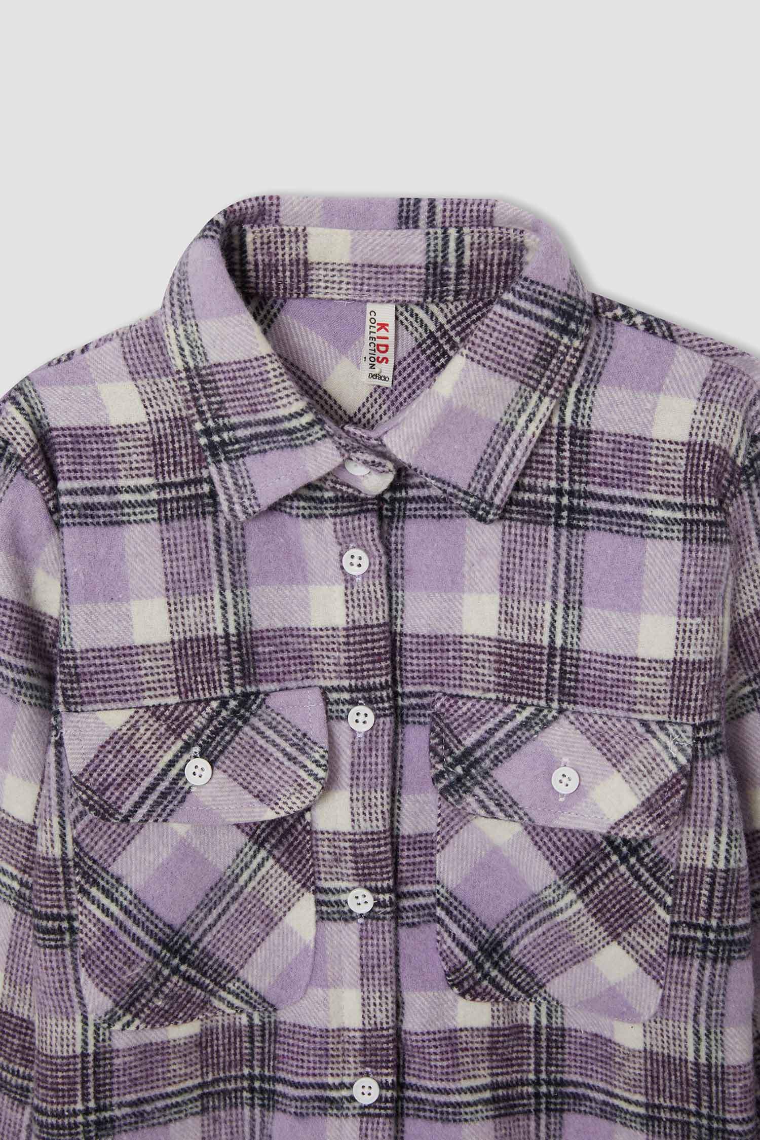 Kız Çocuk Regular Fit Yılbaşı Temalı Kareli Uzun Kollu Flanel Oduncu Gömlek