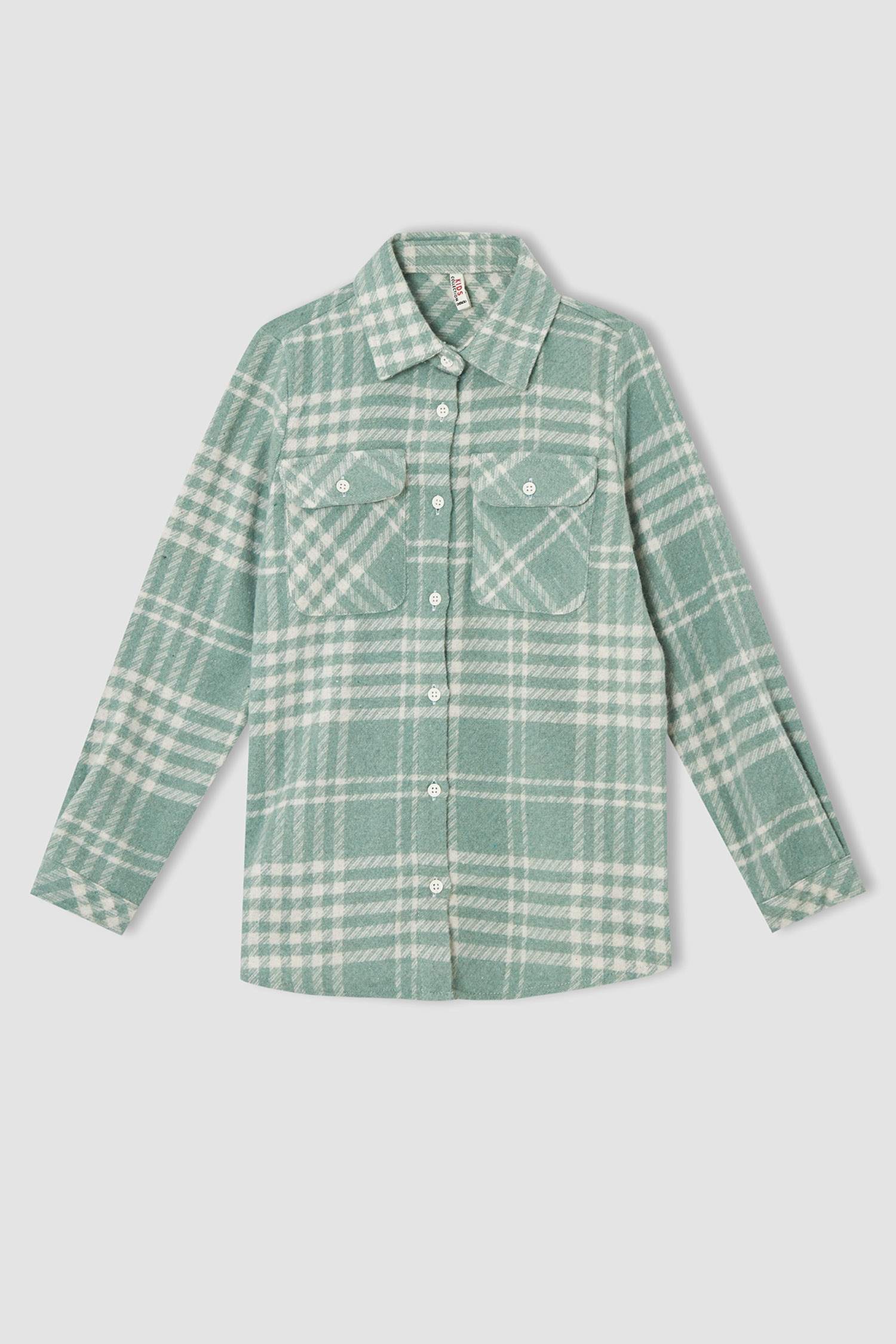 Kız Çocuk Regular Fit Yılbaşı Temalı Kareli Uzun Kollu Flanel Oduncu Gömlek