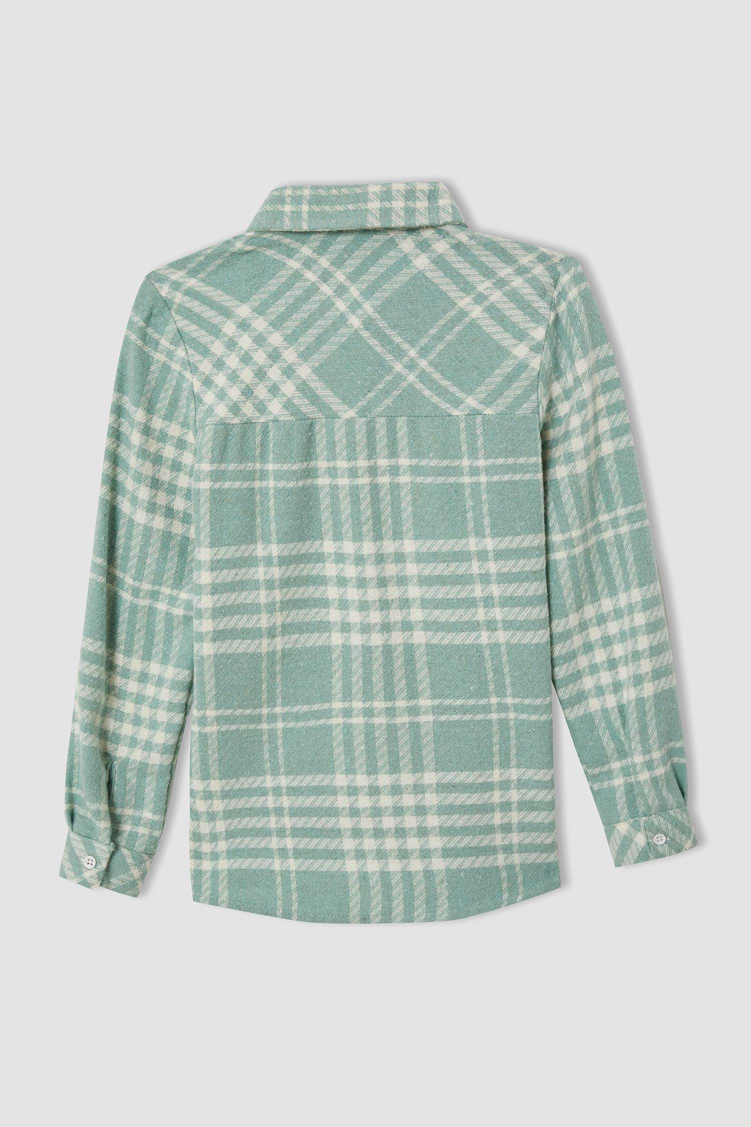 Kız Çocuk Regular Fit Yılbaşı Temalı Kareli Uzun Kollu Flanel Oduncu Gömlek