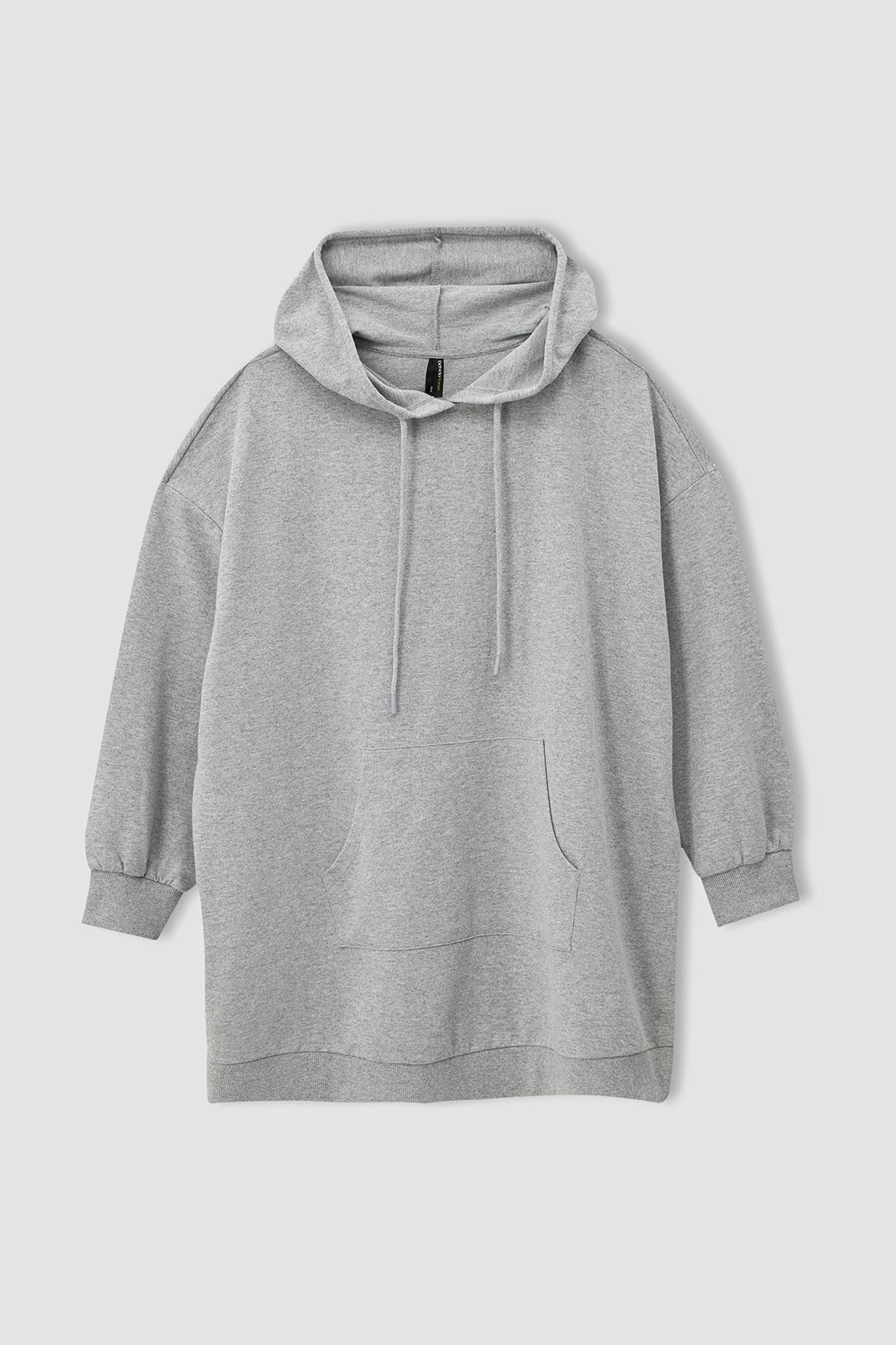 Kapüşonlu Kanguru Cepli Relax Fit Büyük Beden Sweat Tunik